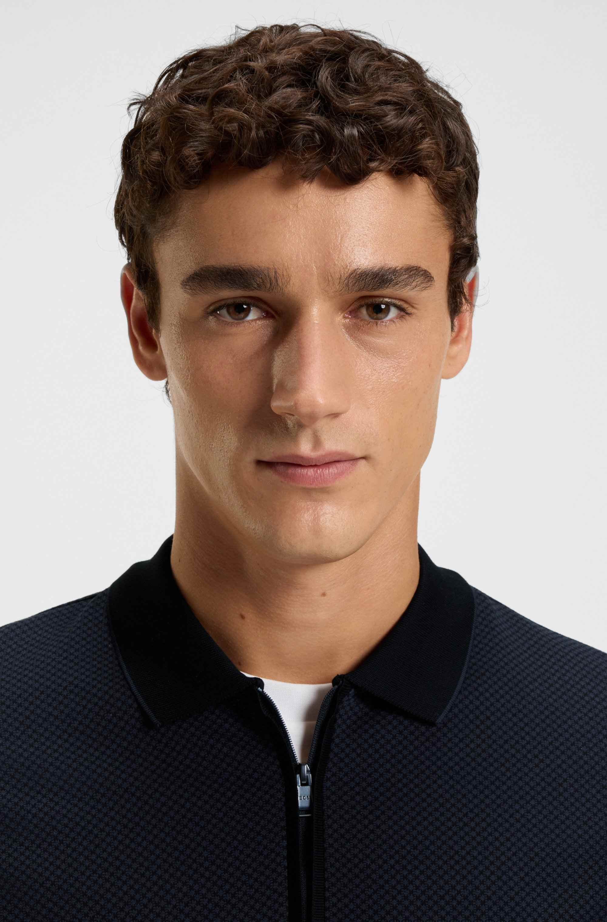 Mercerised-cotton polo shirt with two-tone structure