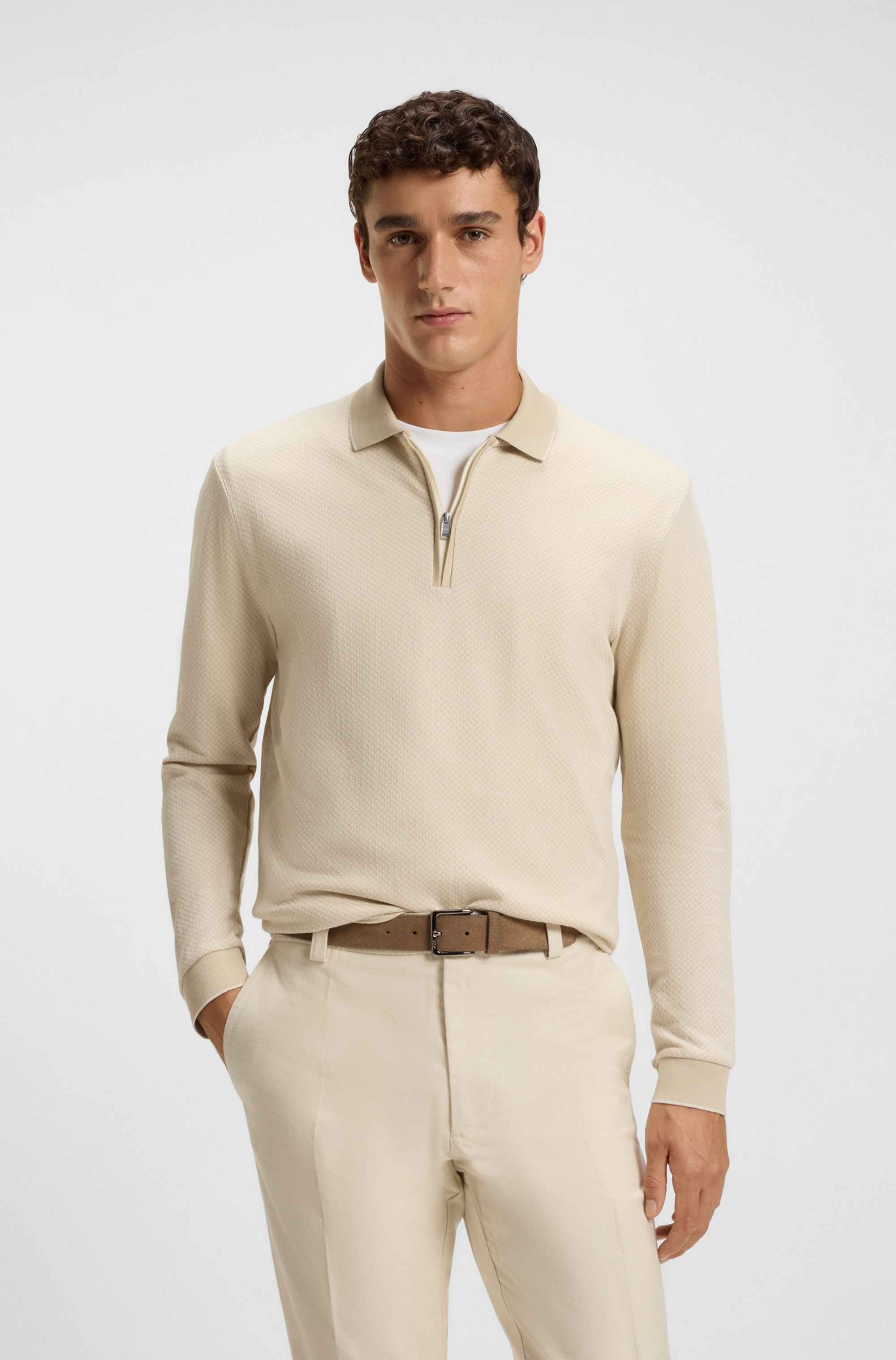 Mercerised-cotton polo shirt with two-tone structure