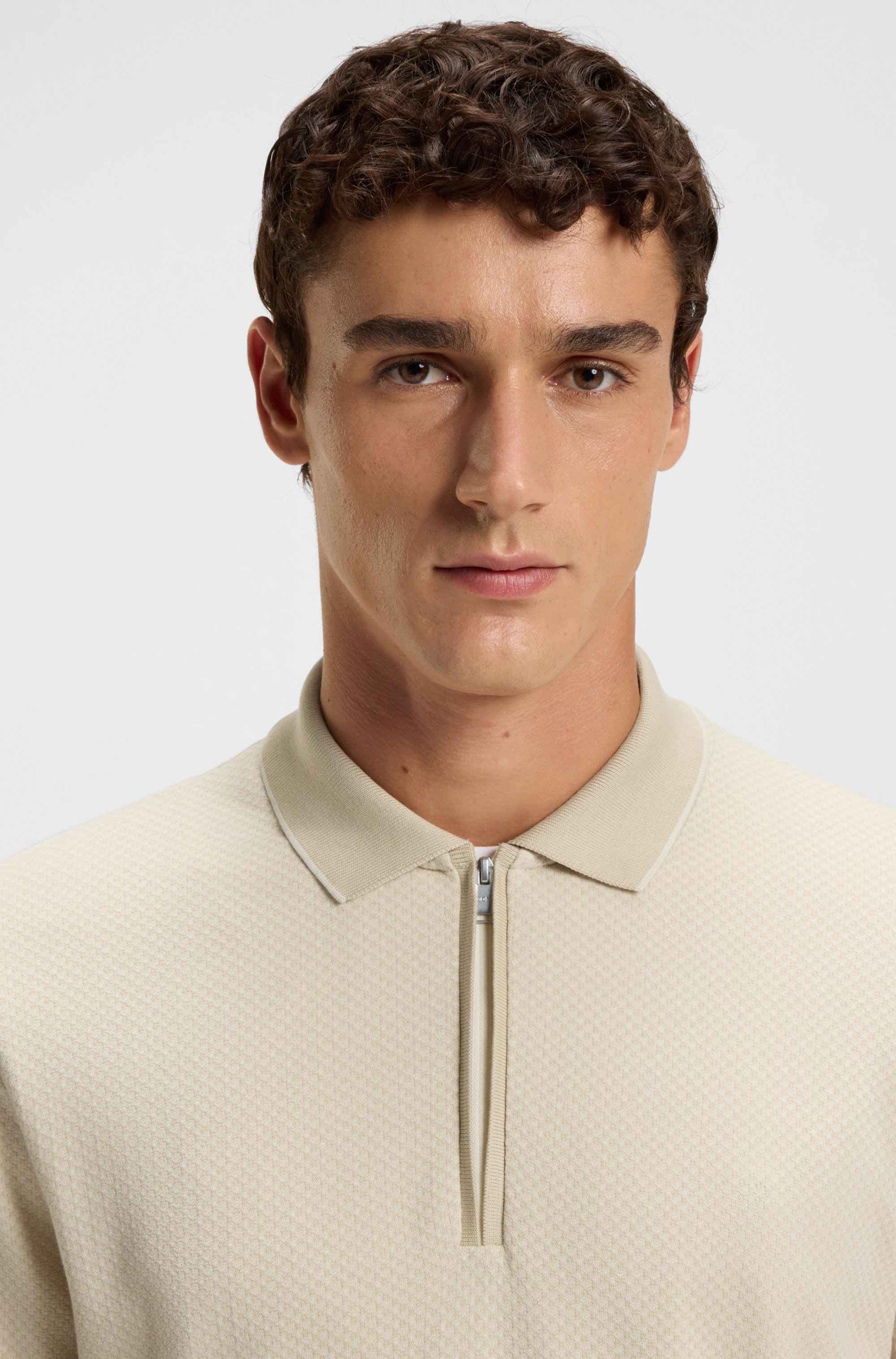 Mercerised-cotton polo shirt with two-tone structure