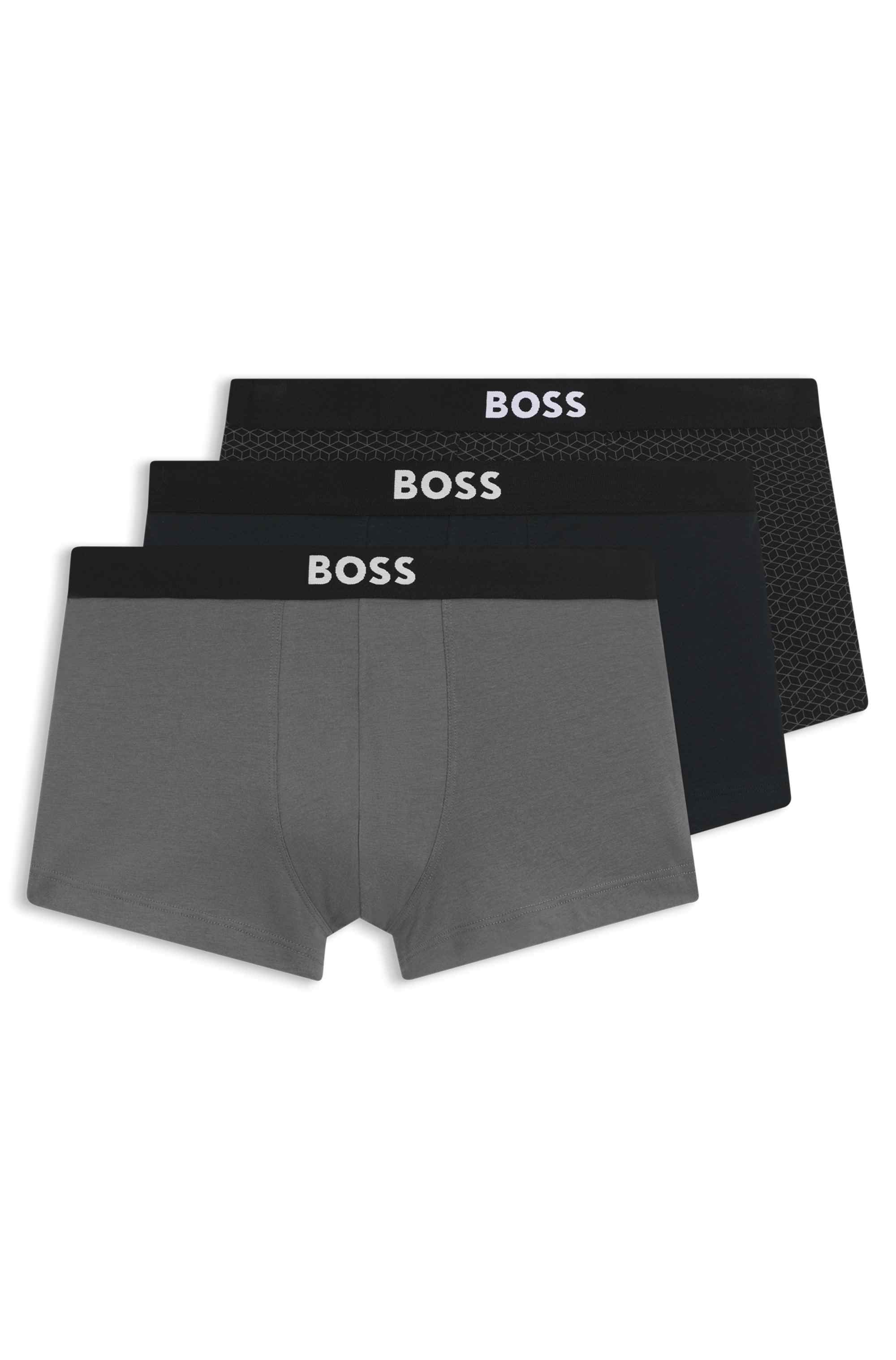 Three-pack of stretch-cotton trunks with logos