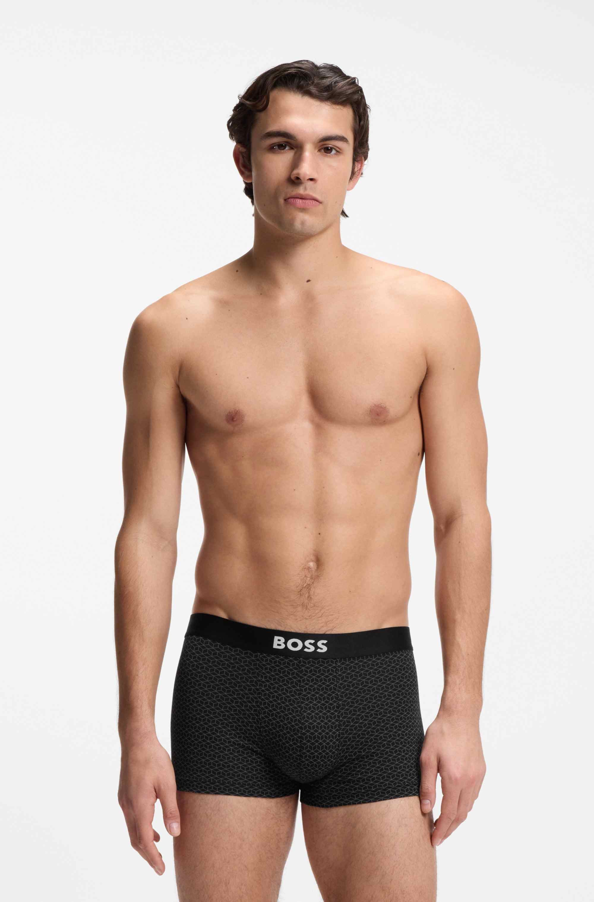 Three-pack of stretch-cotton trunks with logos