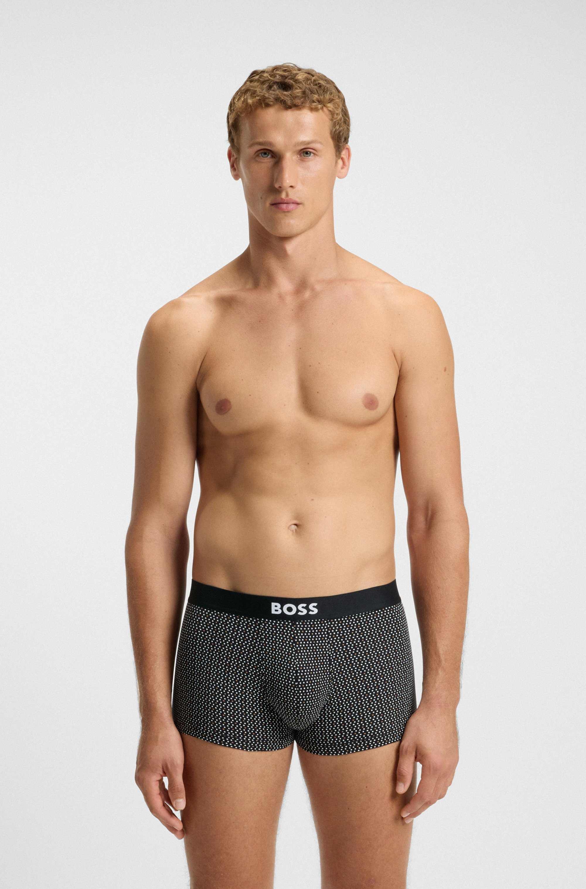 Three-pack of stretch-cotton trunks with logos