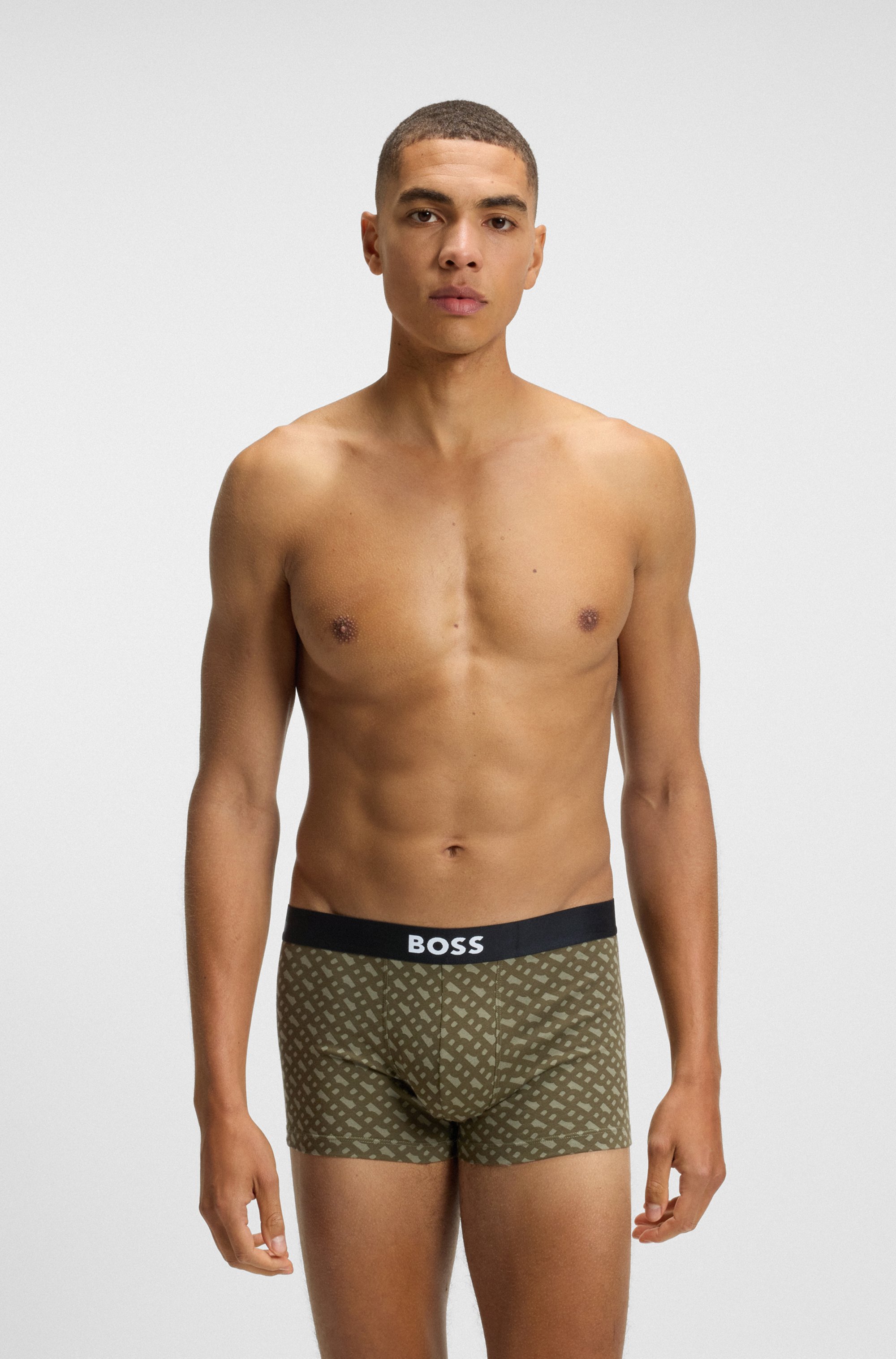 Three-pack of stretch-cotton trunks with logo waistbands