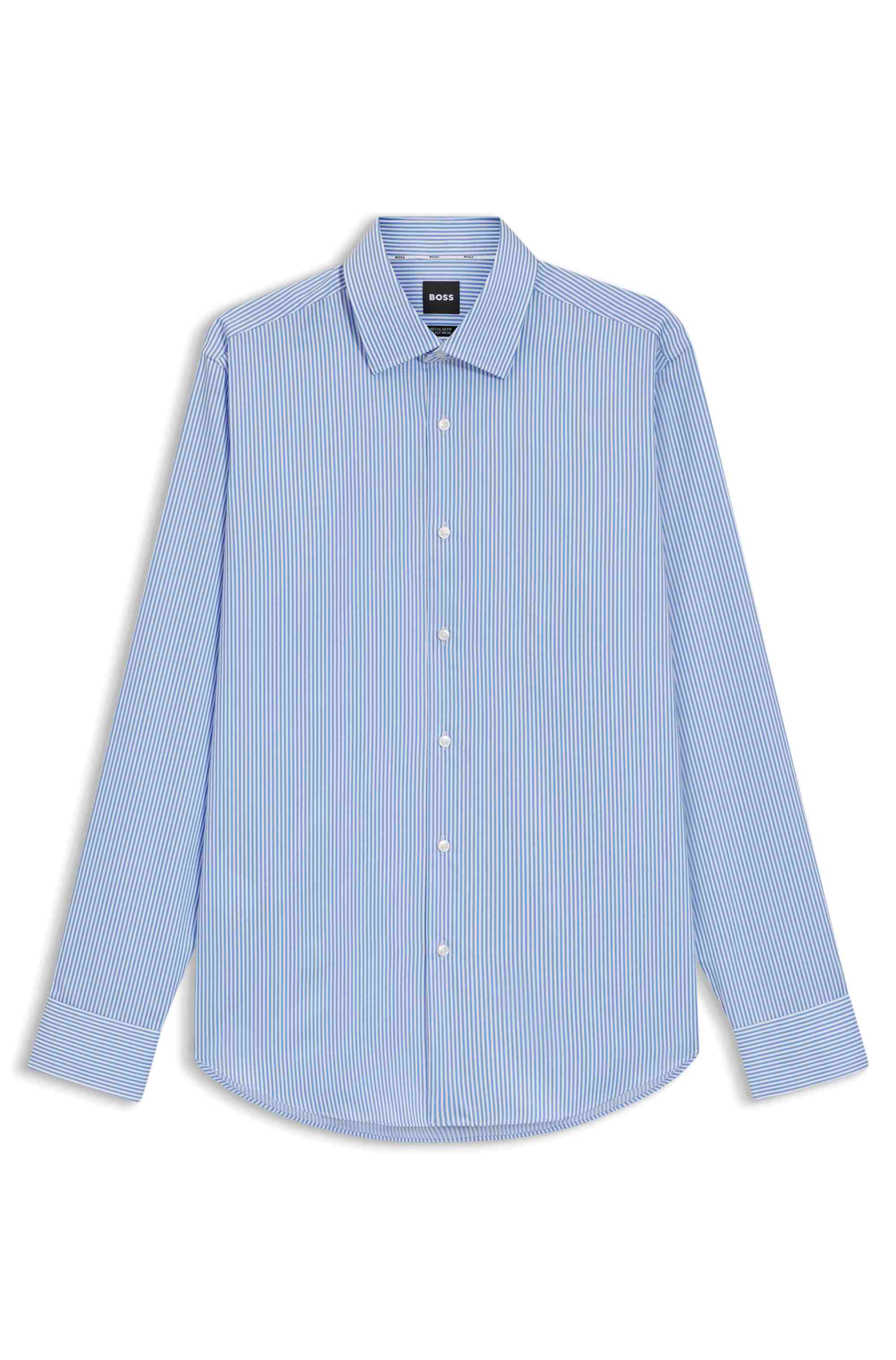 Regular-fit shirt in easy-iron striped cotton satin