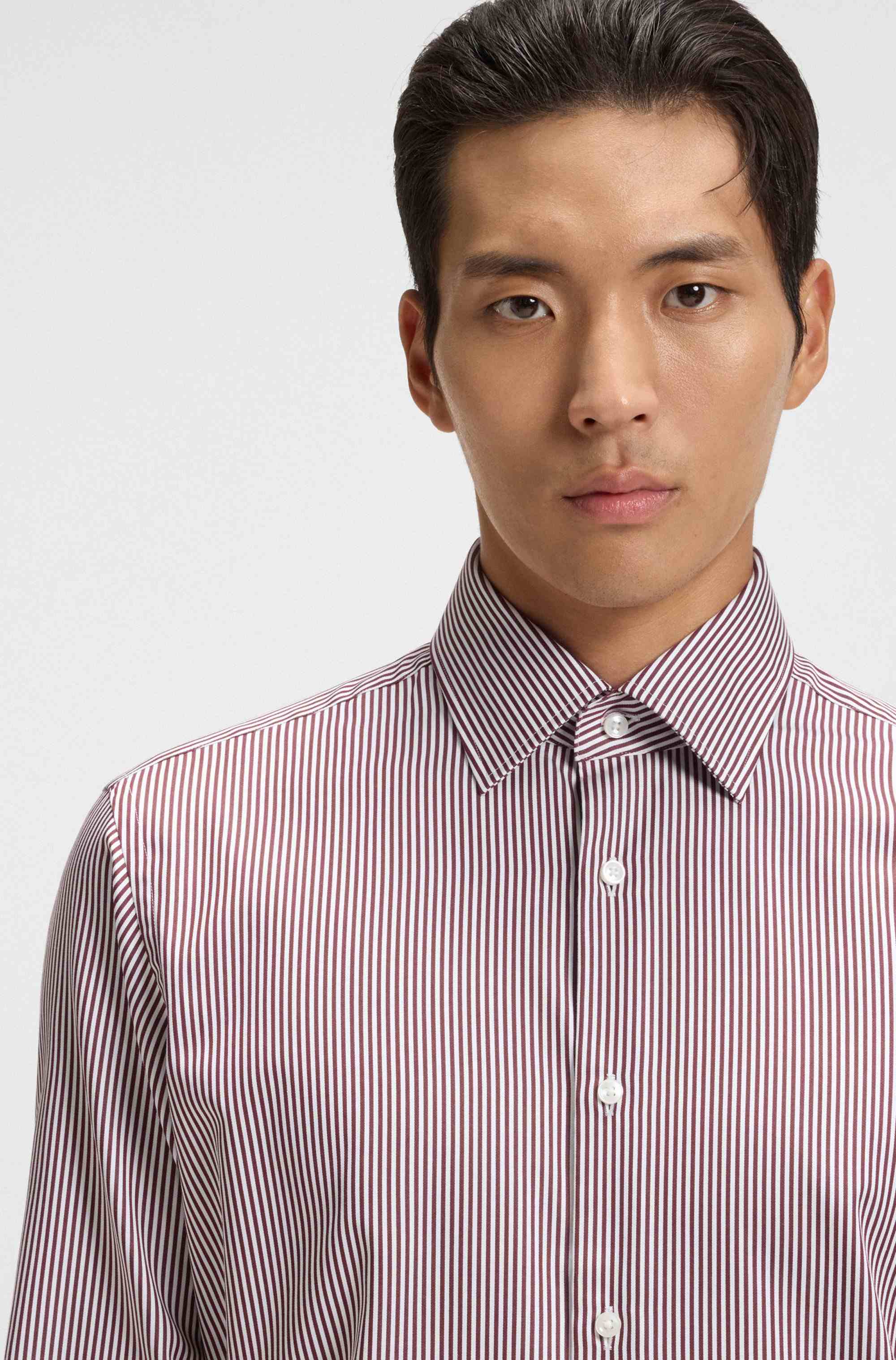 Regular-fit shirt in easy-iron striped cotton satin