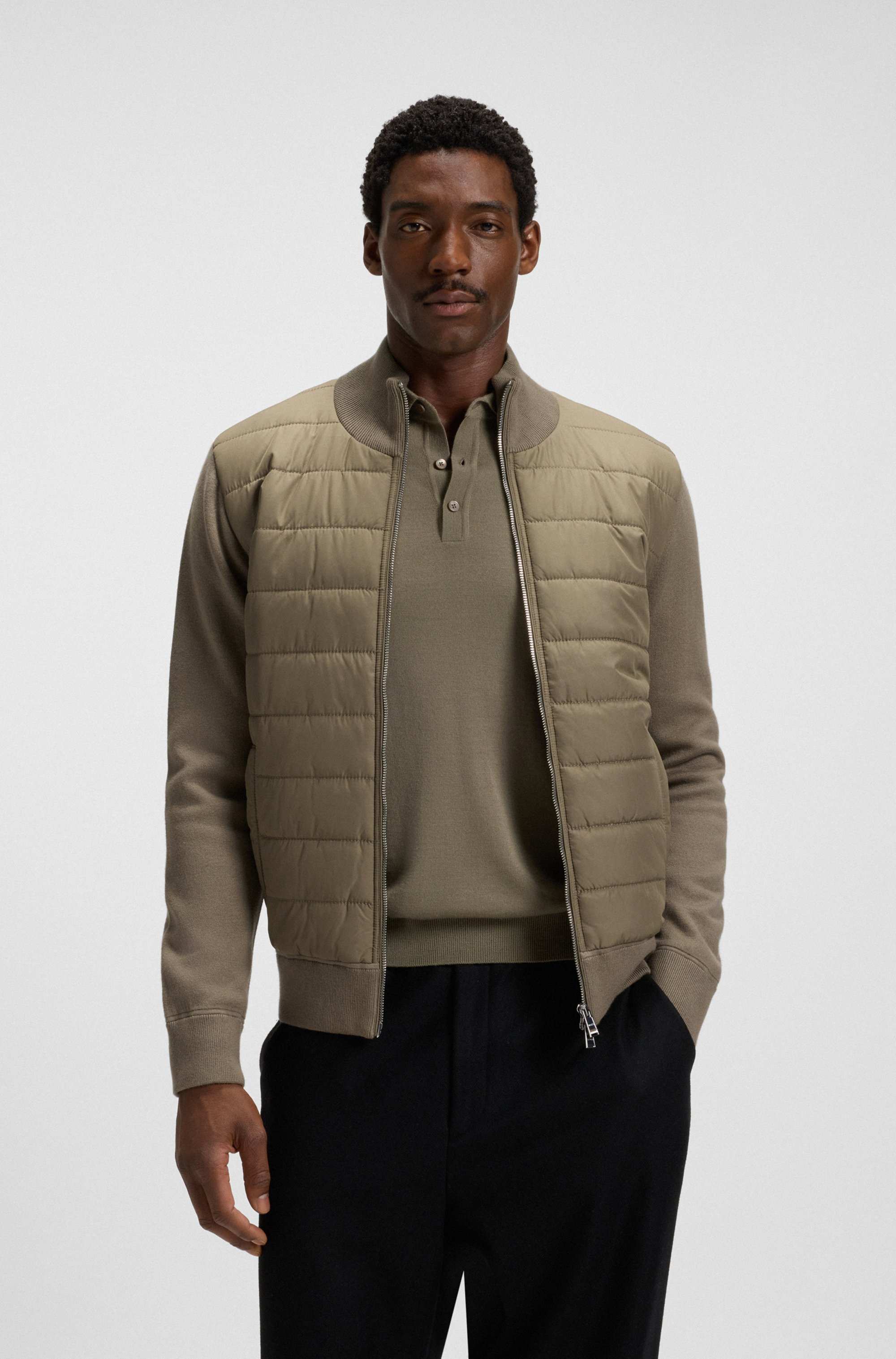 Mixed-material jacket with padded front