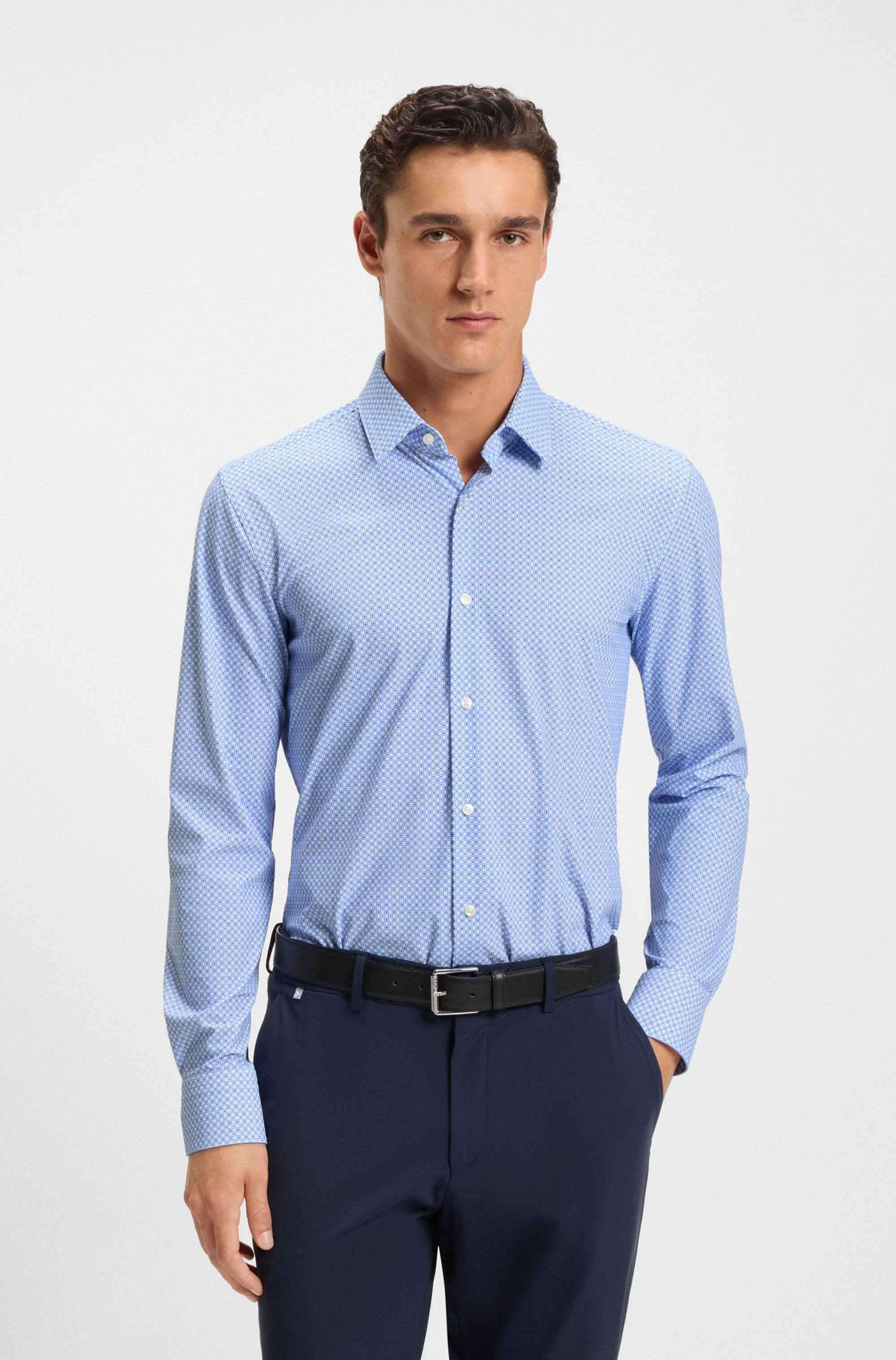 Slim-fit shirt in printed performance-stretch jersey
