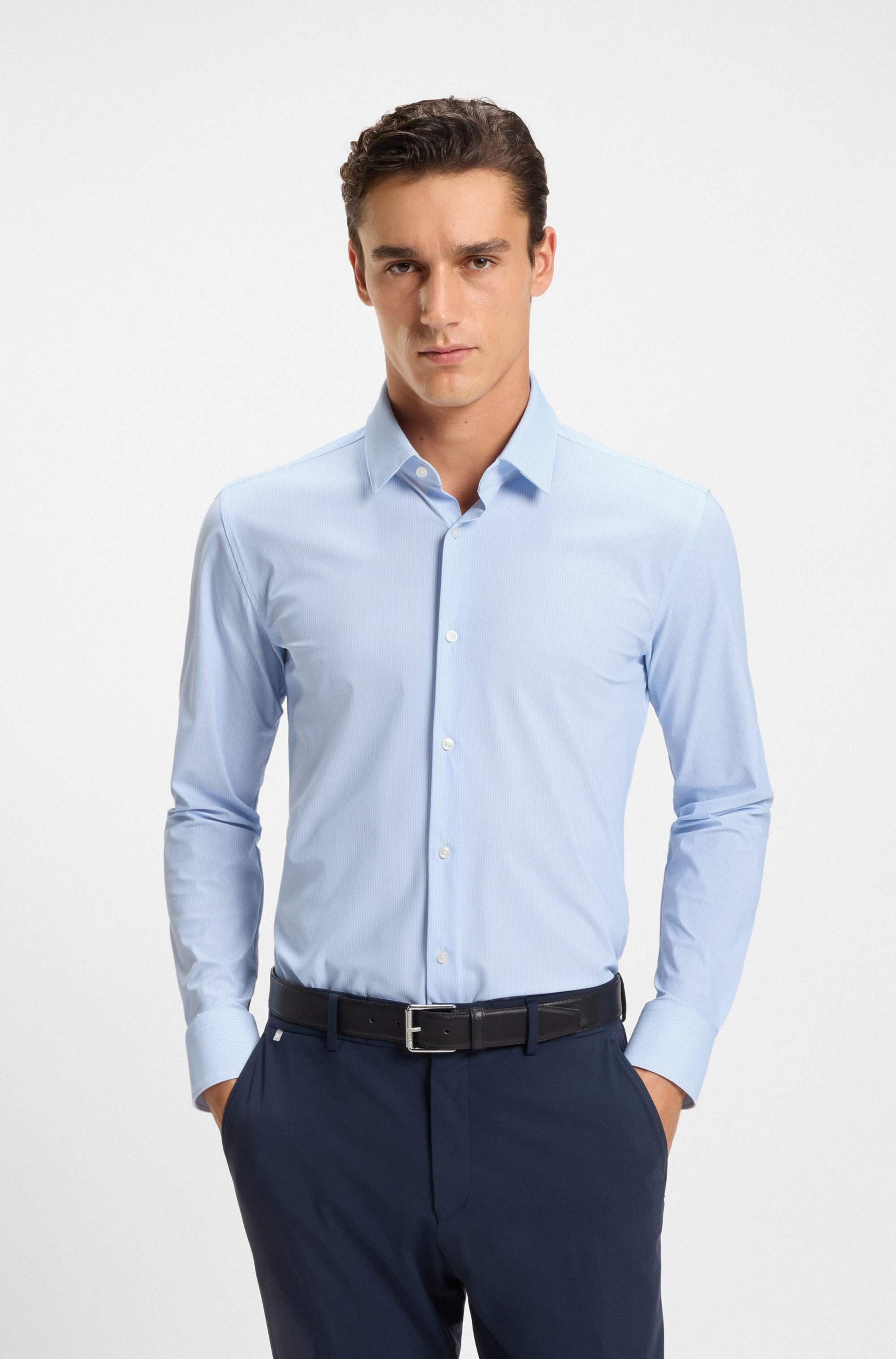 Slim-fit shirt in printed performance-stretch jersey