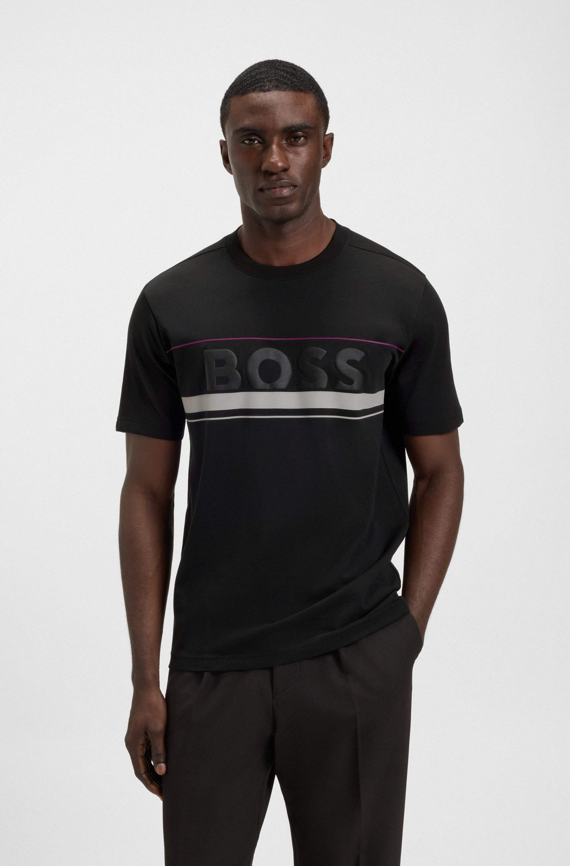Cotton-jersey T-shirt with stripes and logo