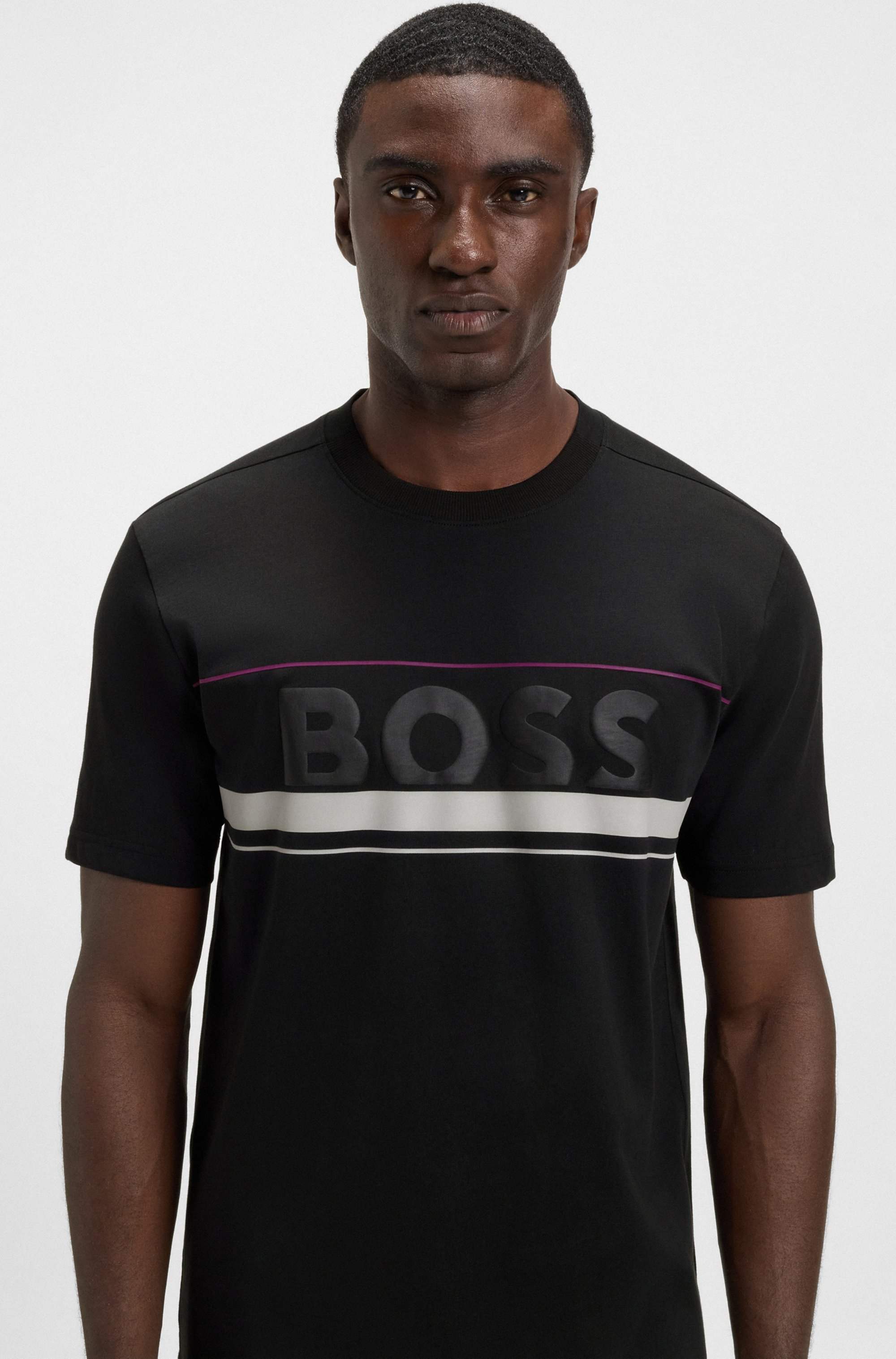 Cotton-jersey T-shirt with stripes and logo