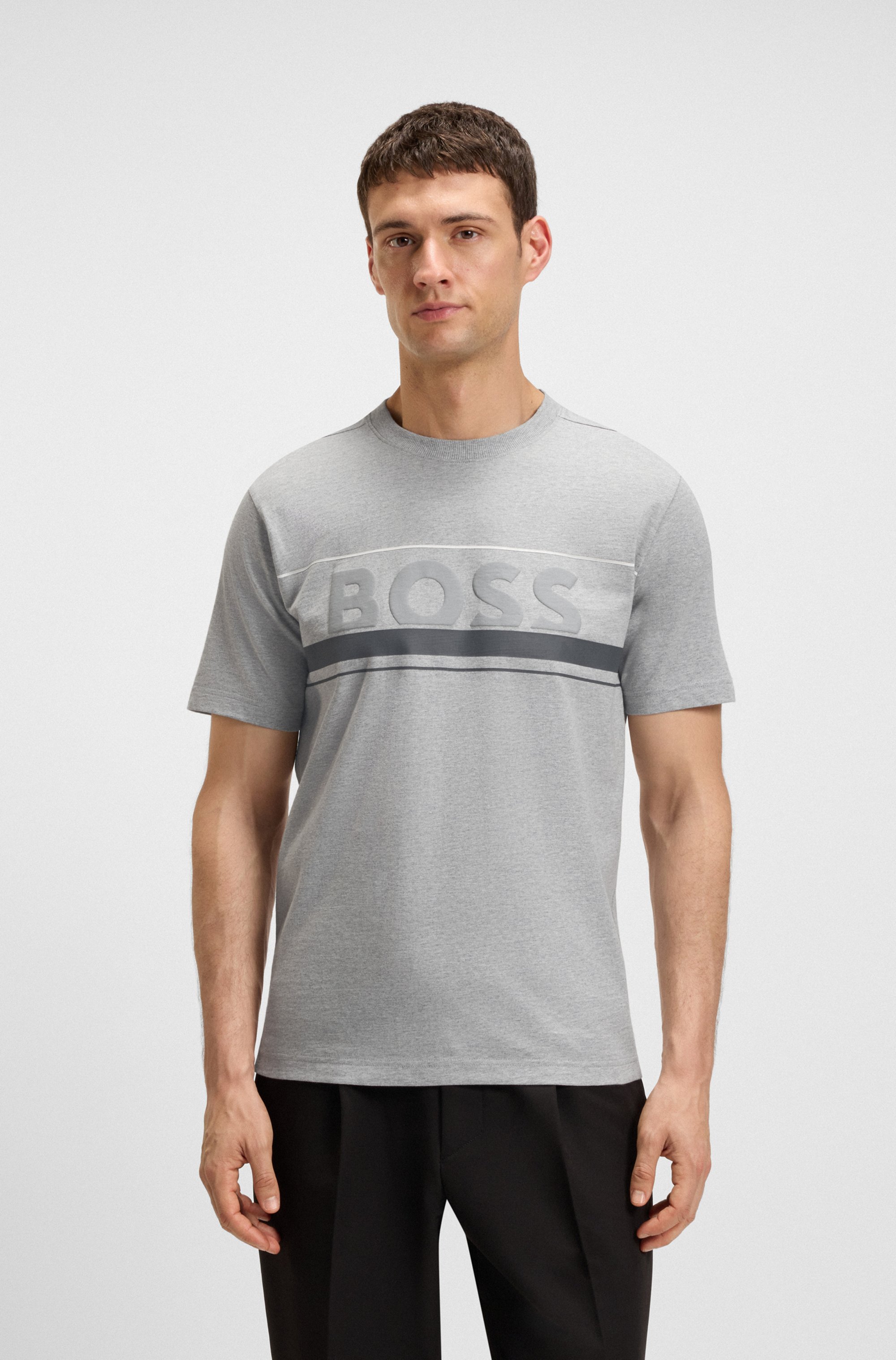 Cotton-jersey T-shirt with stripes and logo