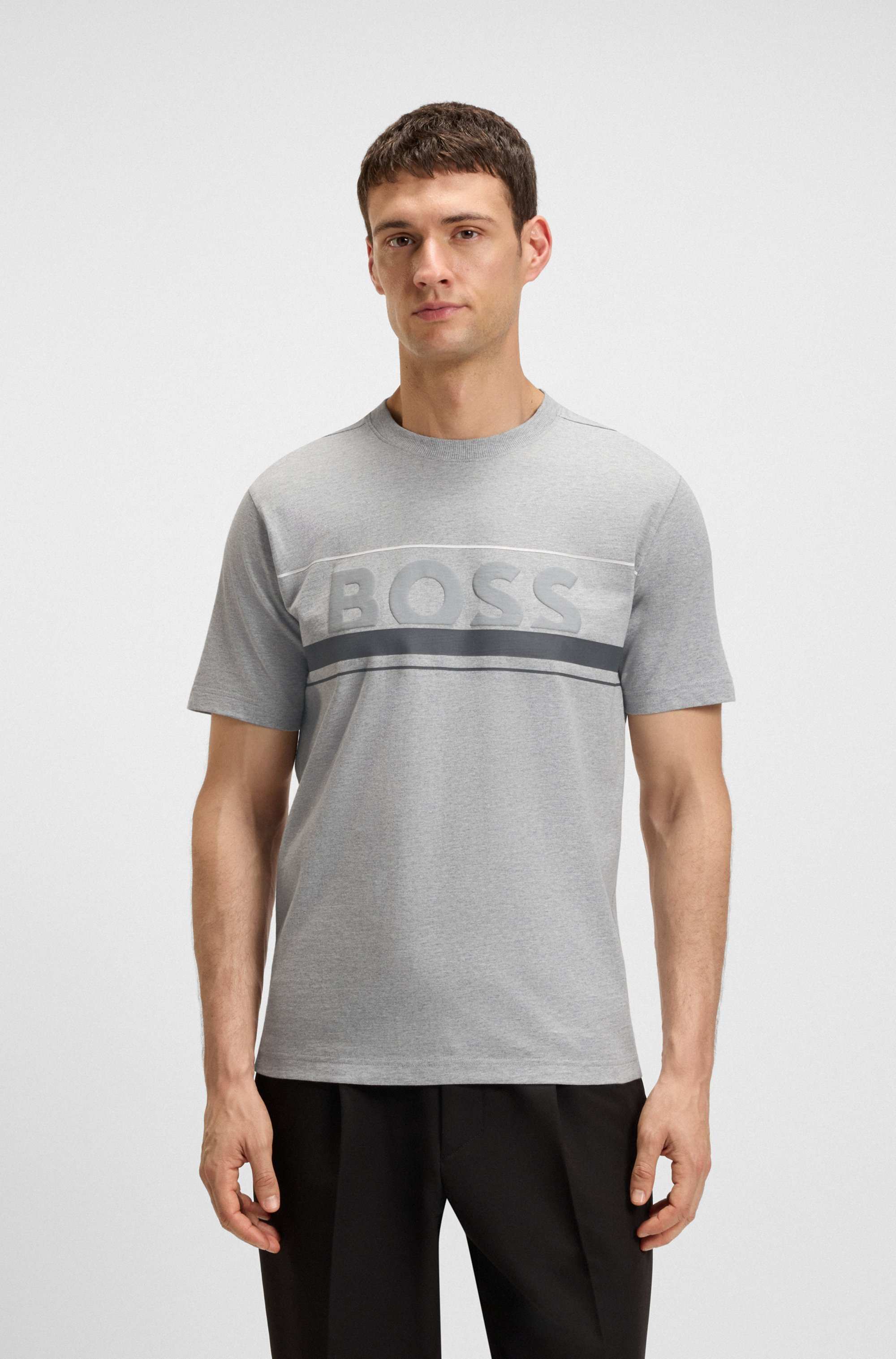 Cotton-jersey T-shirt with stripes and logo