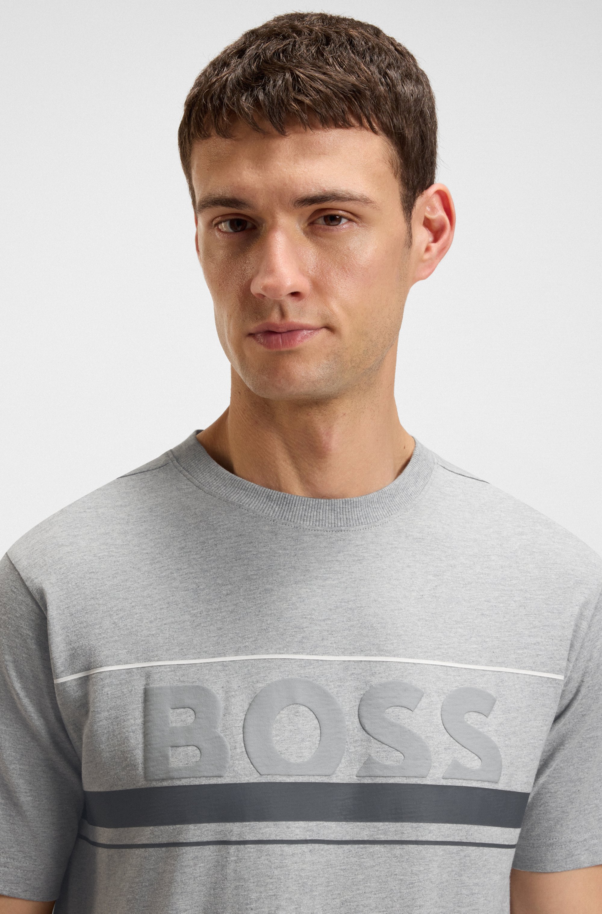 Cotton-jersey T-shirt with stripes and logo