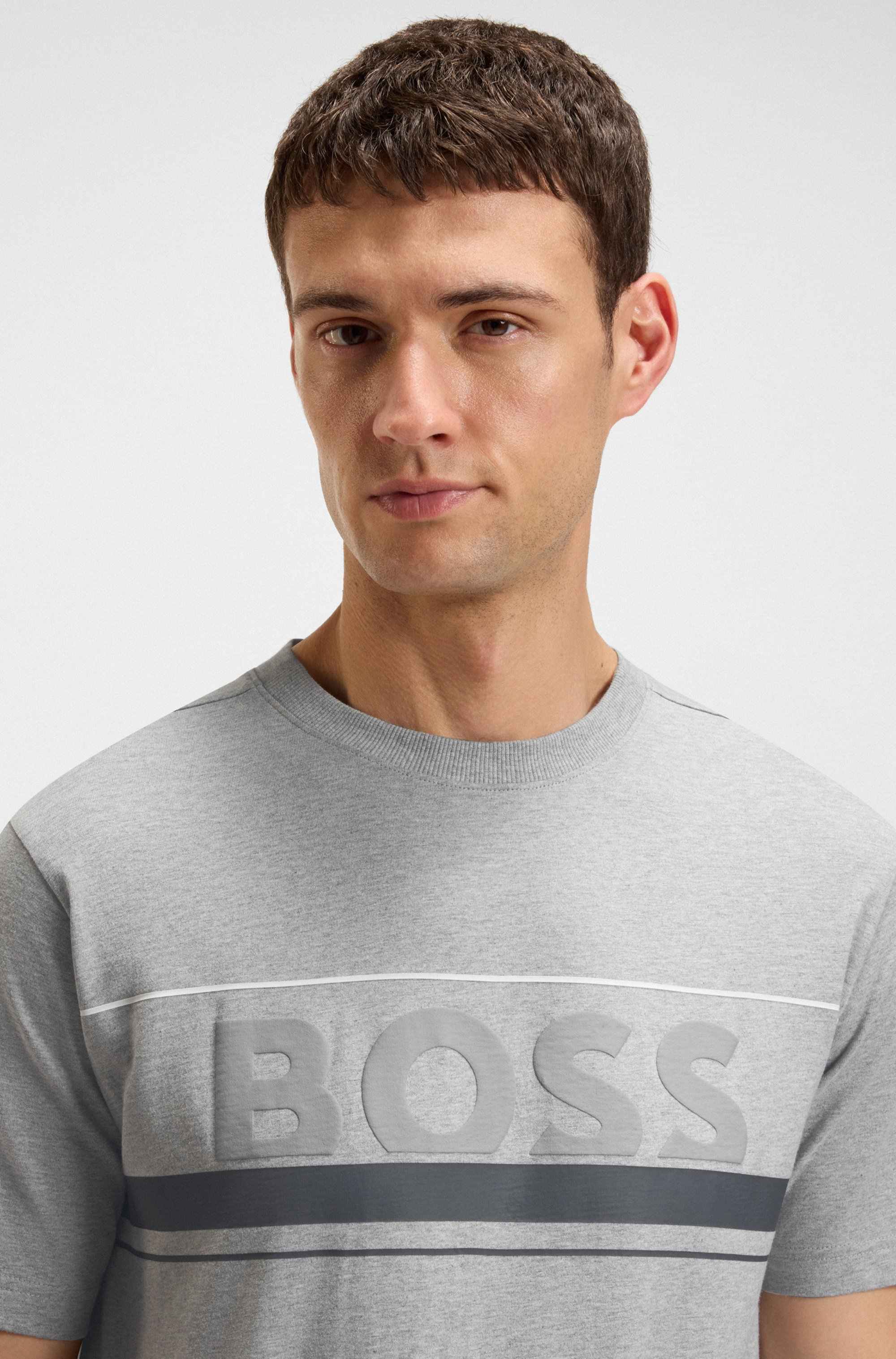 Cotton-jersey T-shirt with stripes and logo