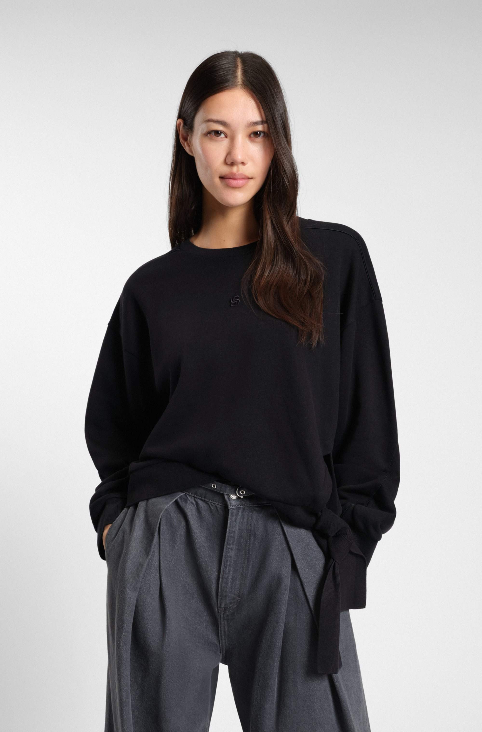 Cotton-blend sweatshirt with tie detail