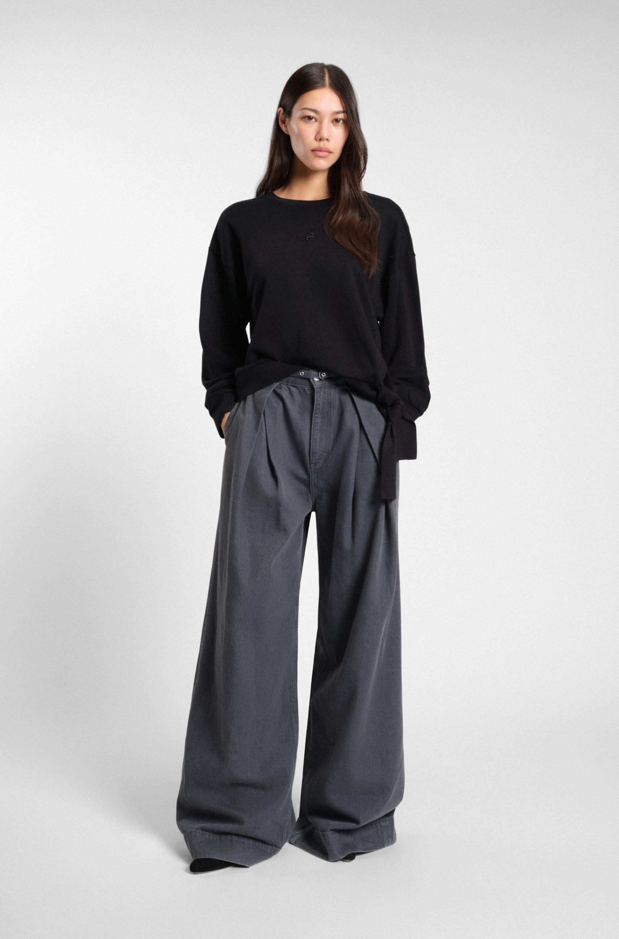 Cotton-blend sweatshirt with tie detail