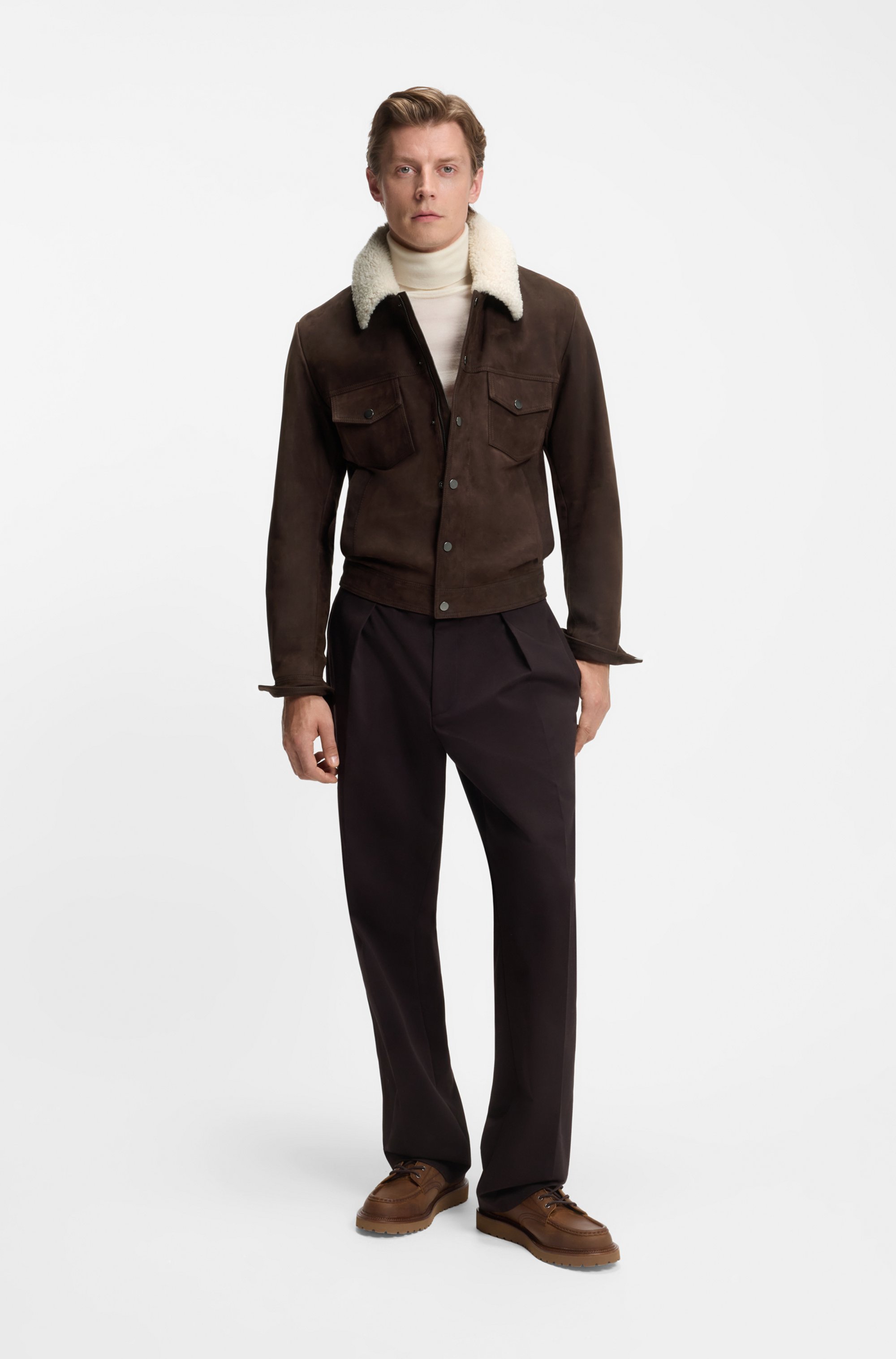 BECKHAM x BOSS leather jacket with fur collar