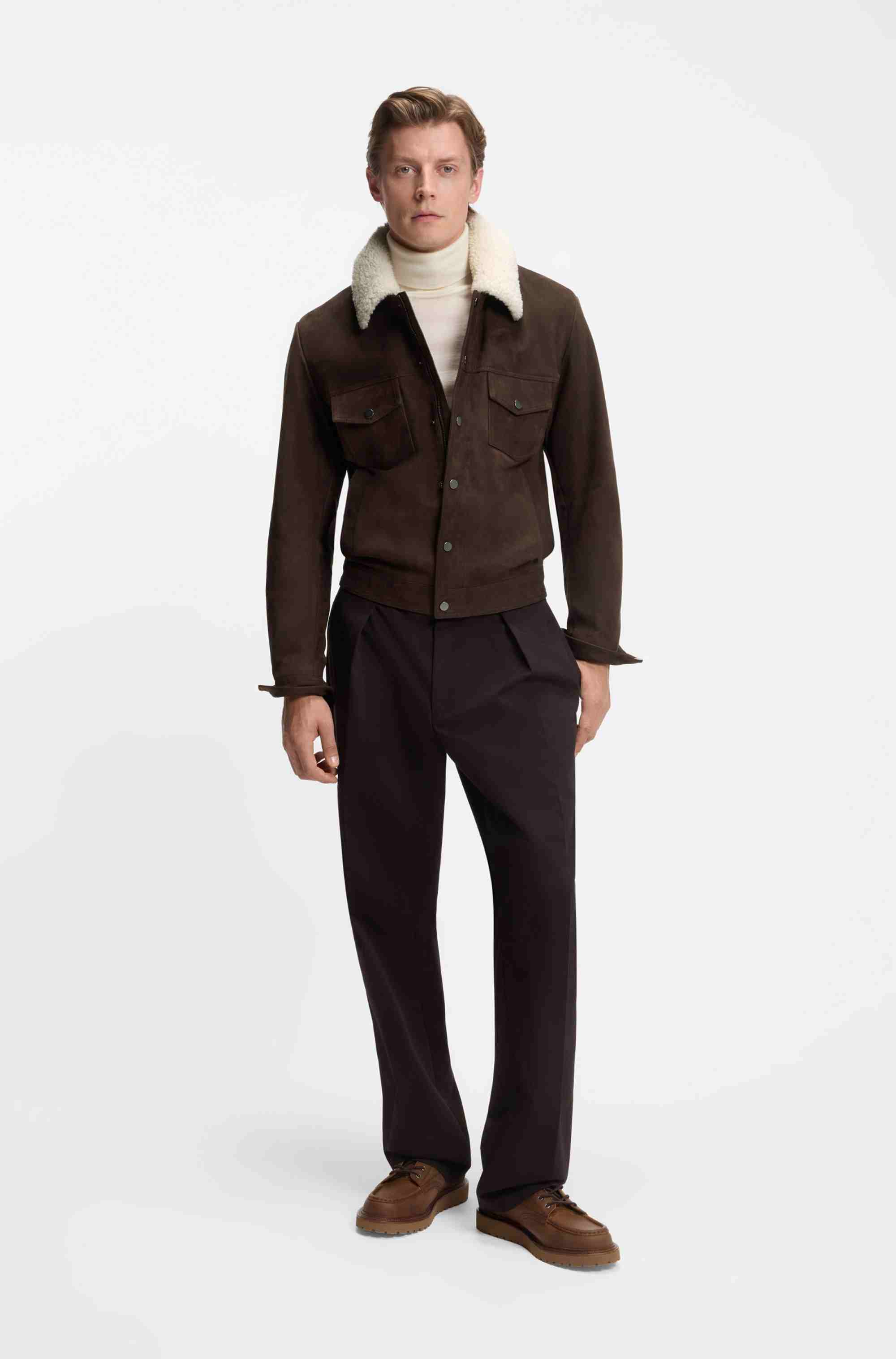 BECKHAM x BOSS leather jacket with fur collar