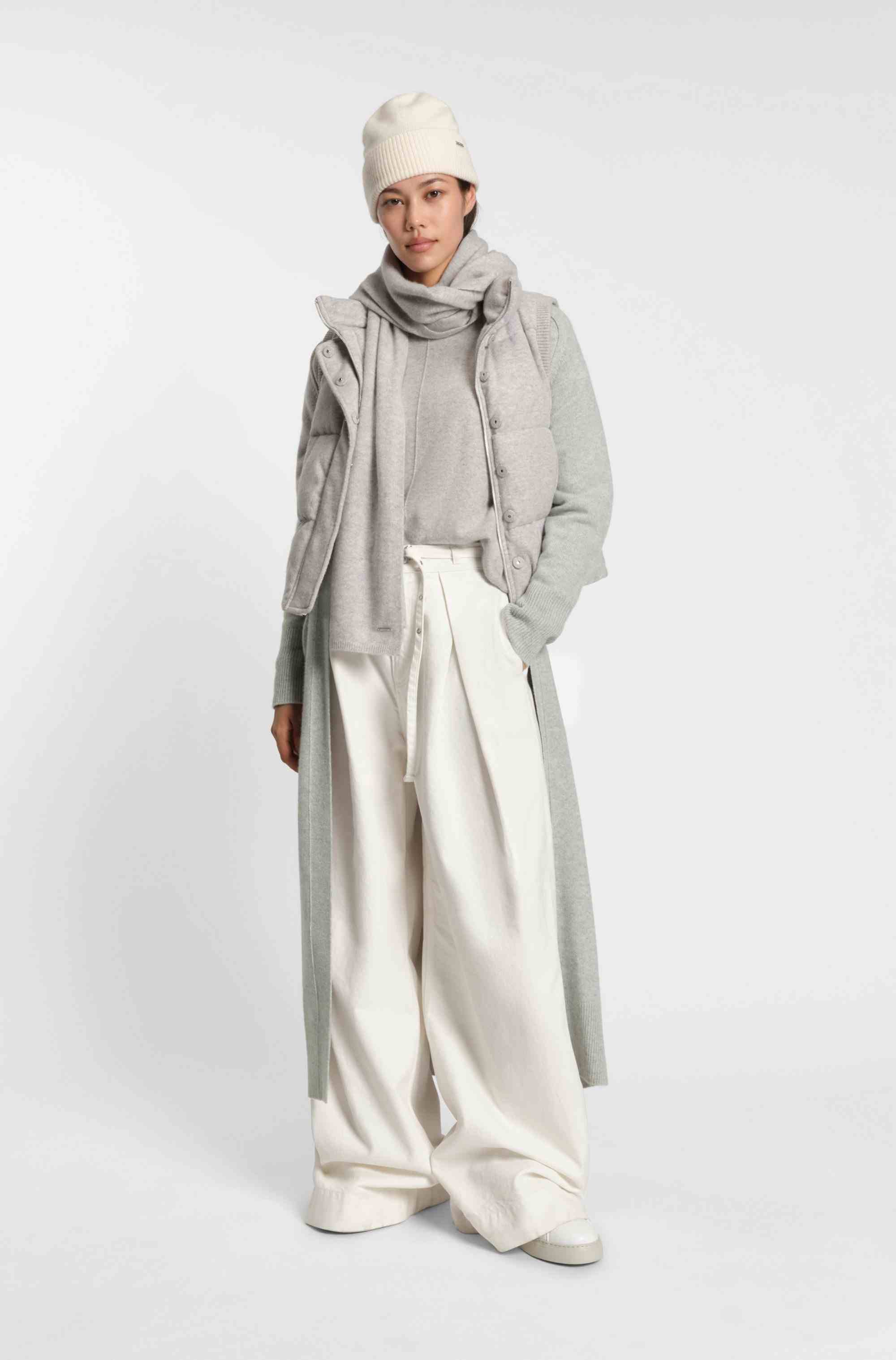 Longline belted cardigan in melange cashmere