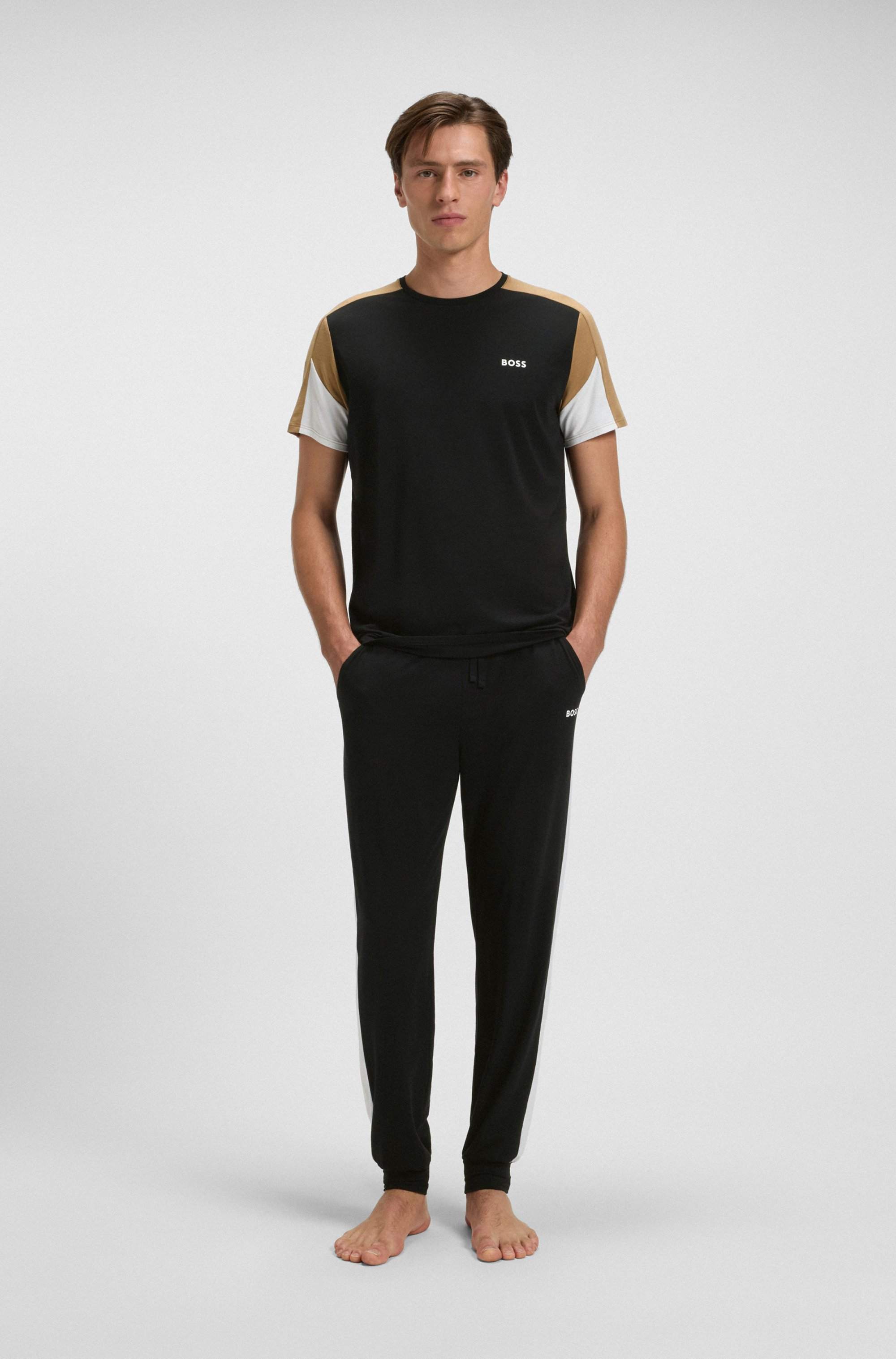 Cotton-blend pyjama bottoms with contrast panels