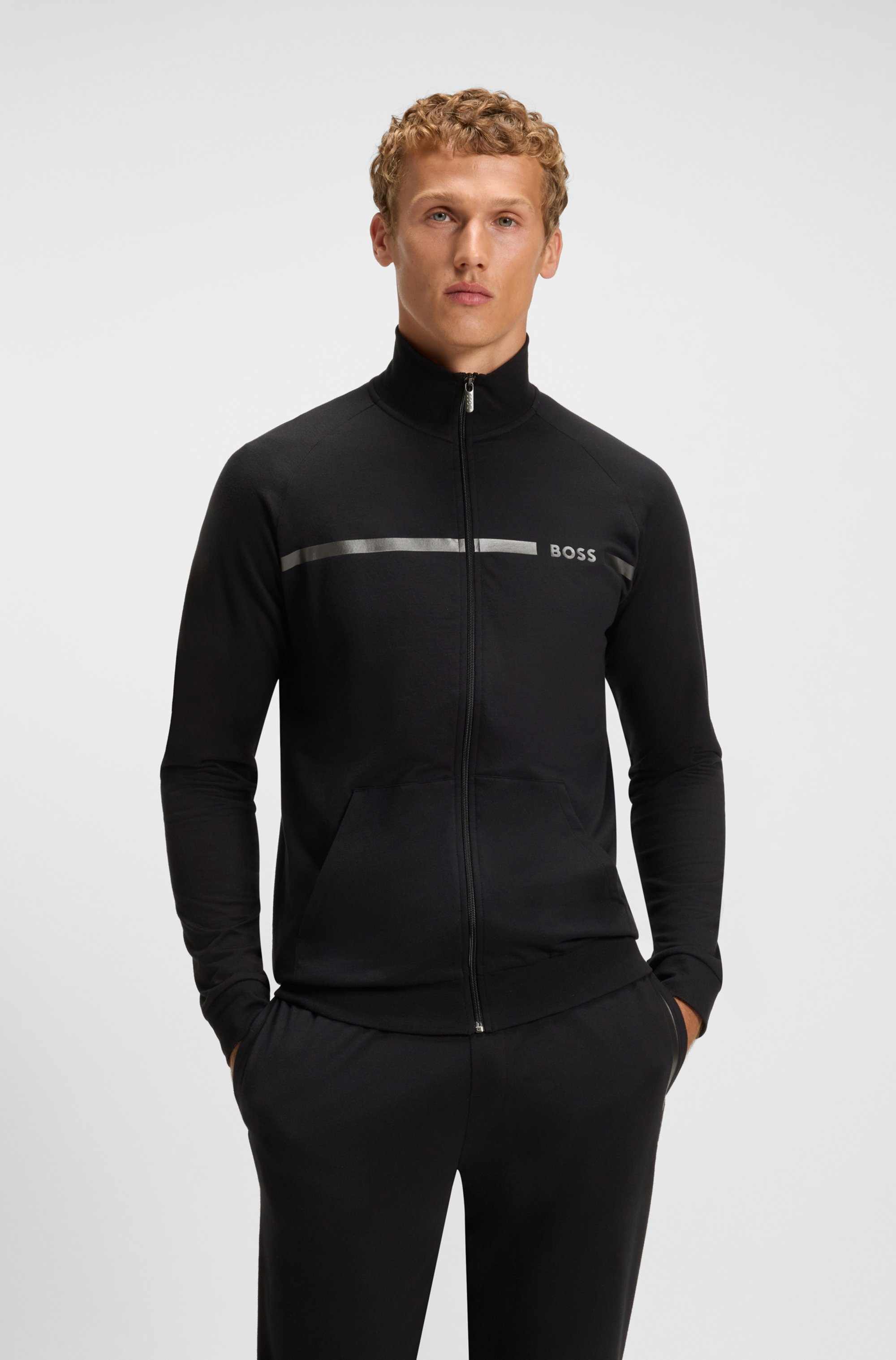 Cotton-terry jacket with stripe and logo