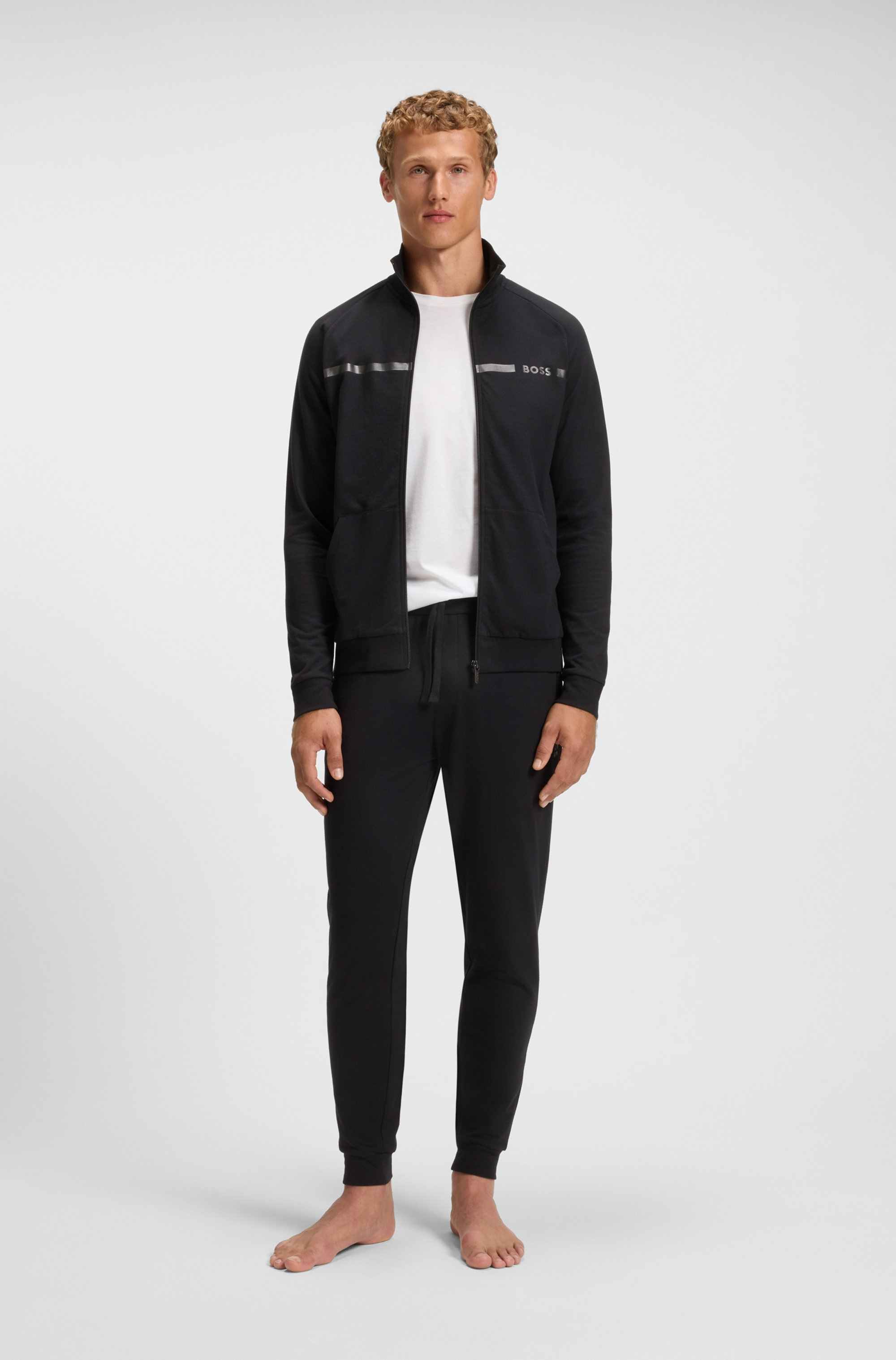 Cotton-terry jacket with stripe and logo