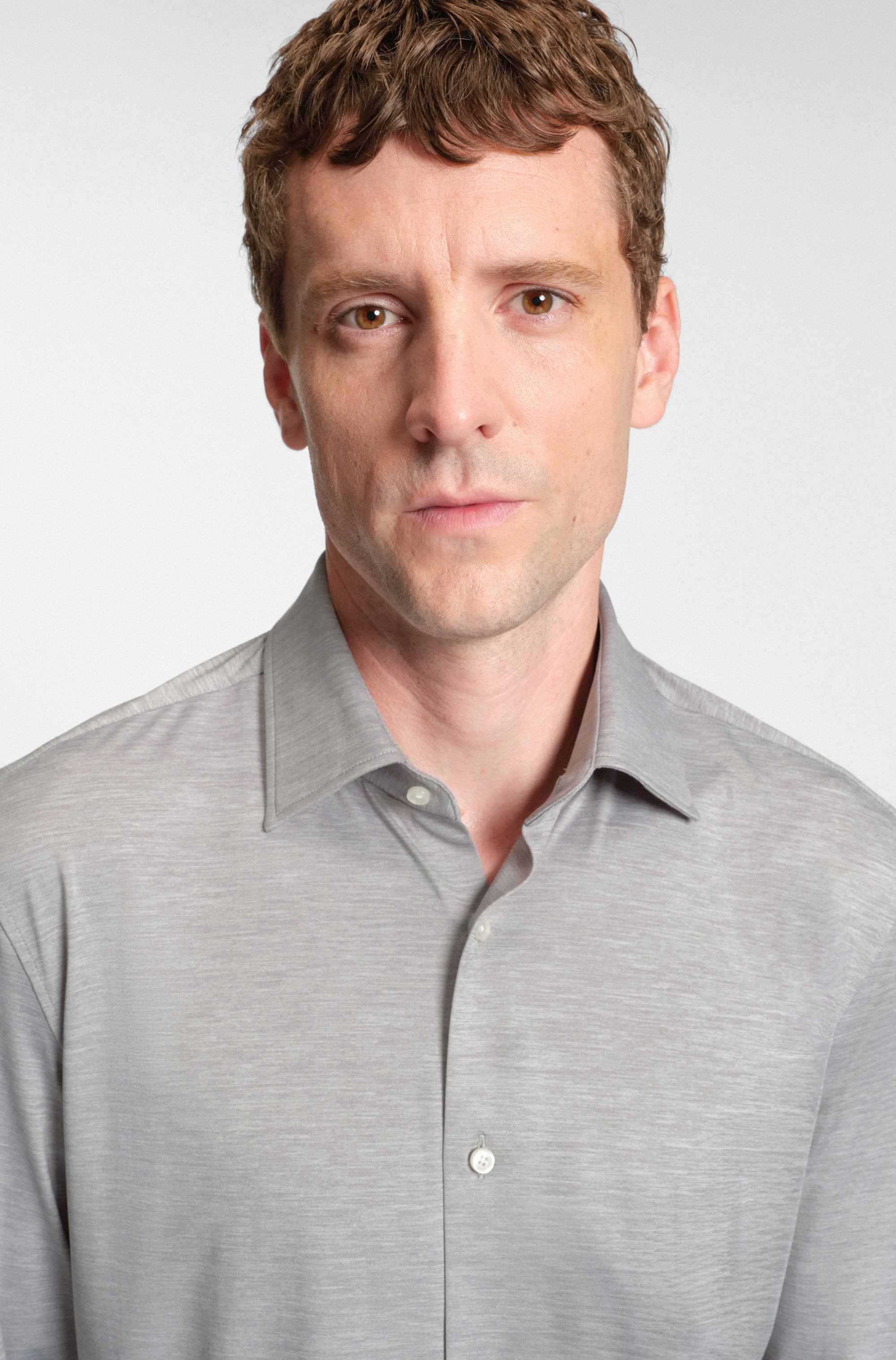 Slim-fit shirt in brushed performance-stretch flannel