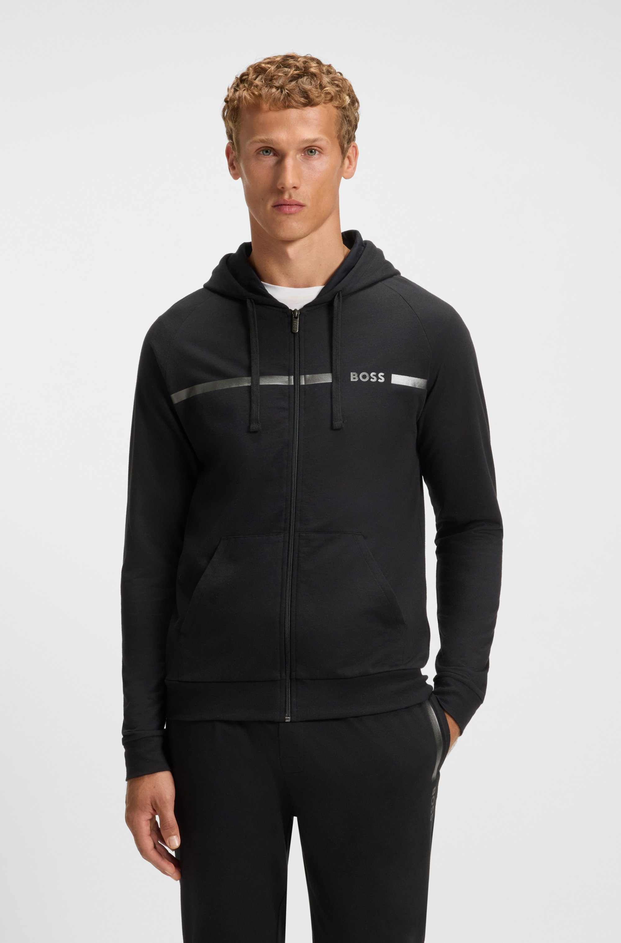 Cotton-terry jacket with logo and stripe