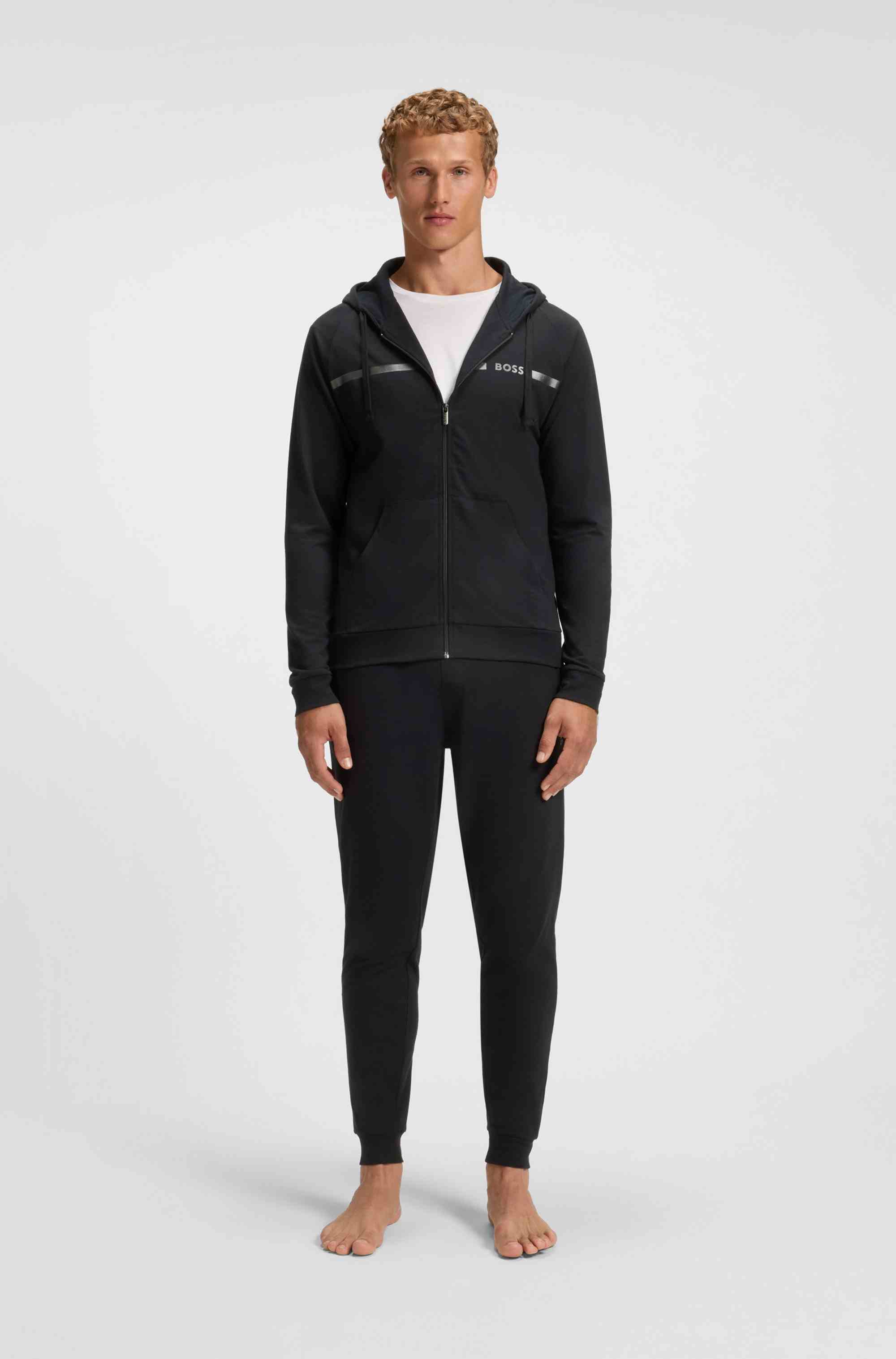Cotton-terry jacket with logo and stripe