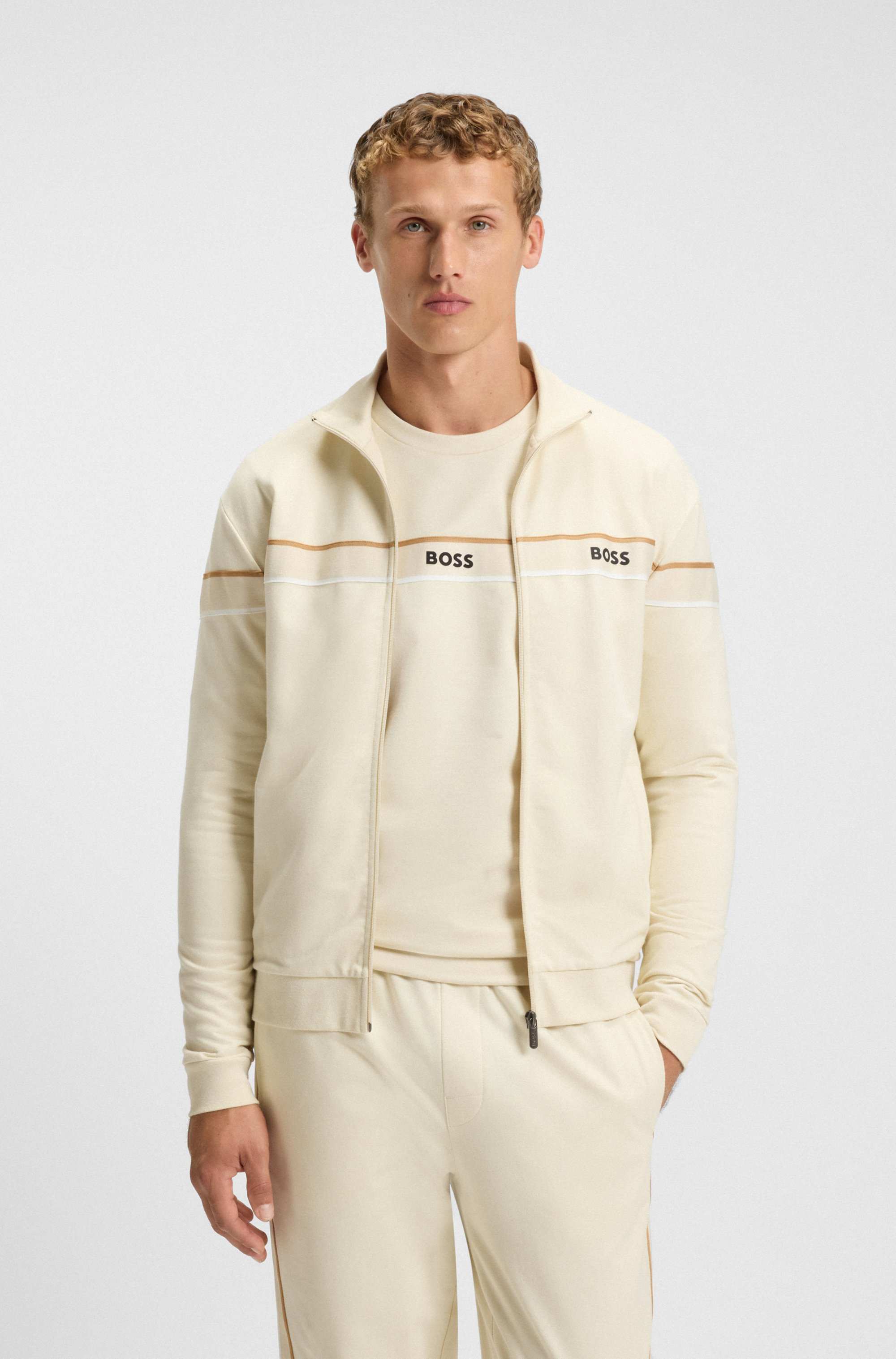Zip-up jacket in cotton terry with tape trims