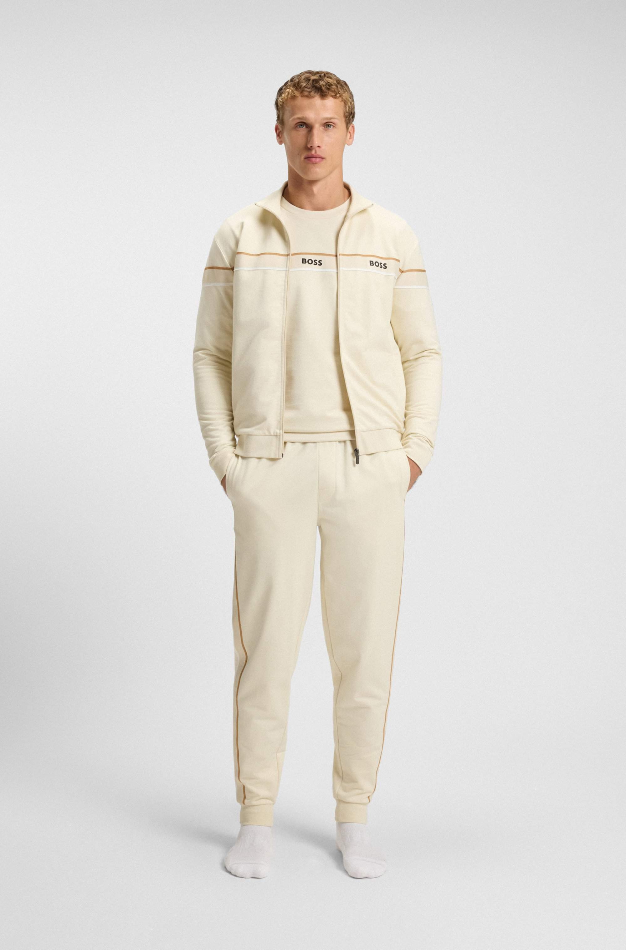 Zip-up jacket in cotton terry with tape trims