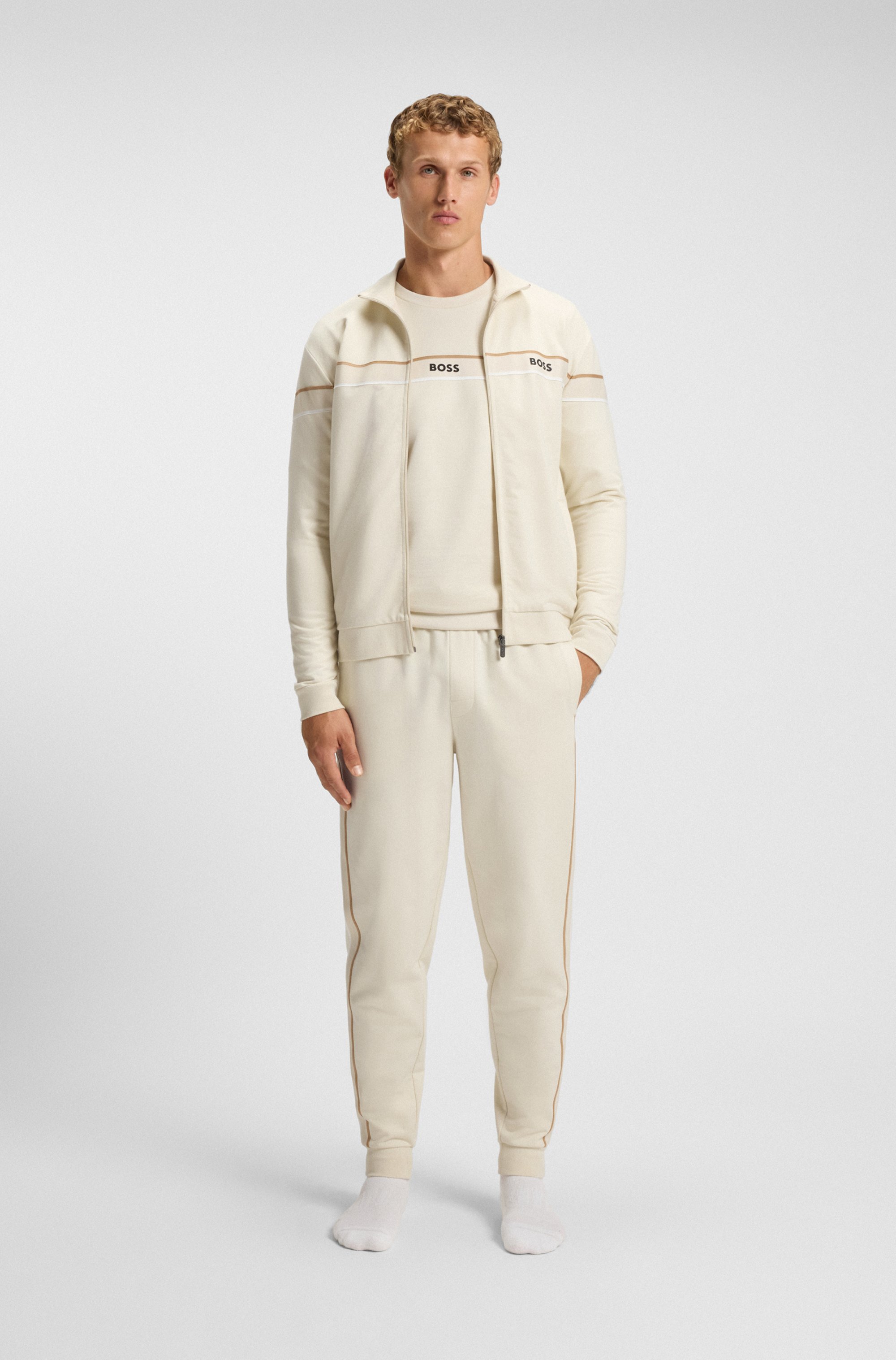 Cotton-terry tracksuit bottoms with tape and logo