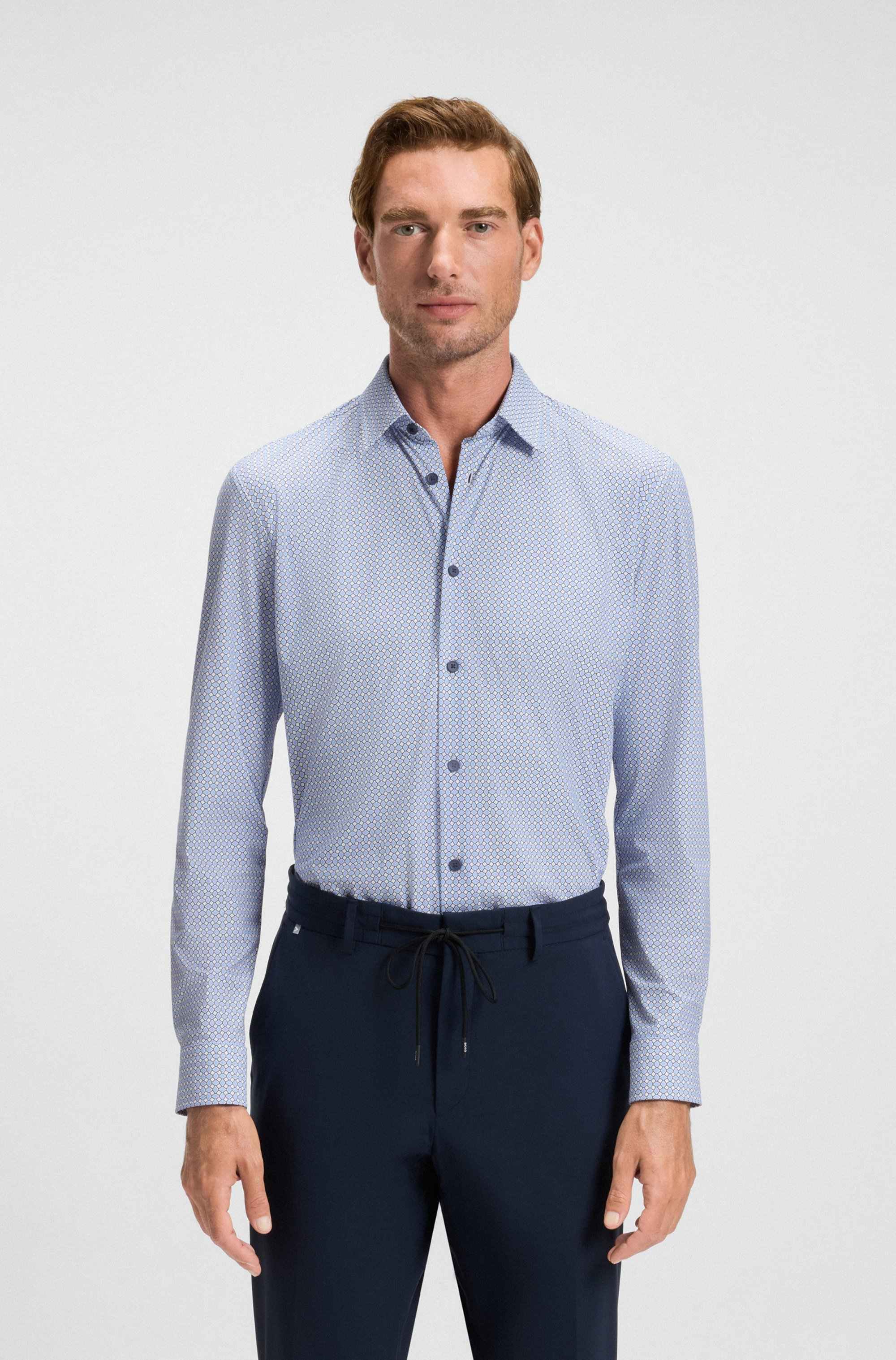 Slim-fit shirt in printed performance-stretch jersey