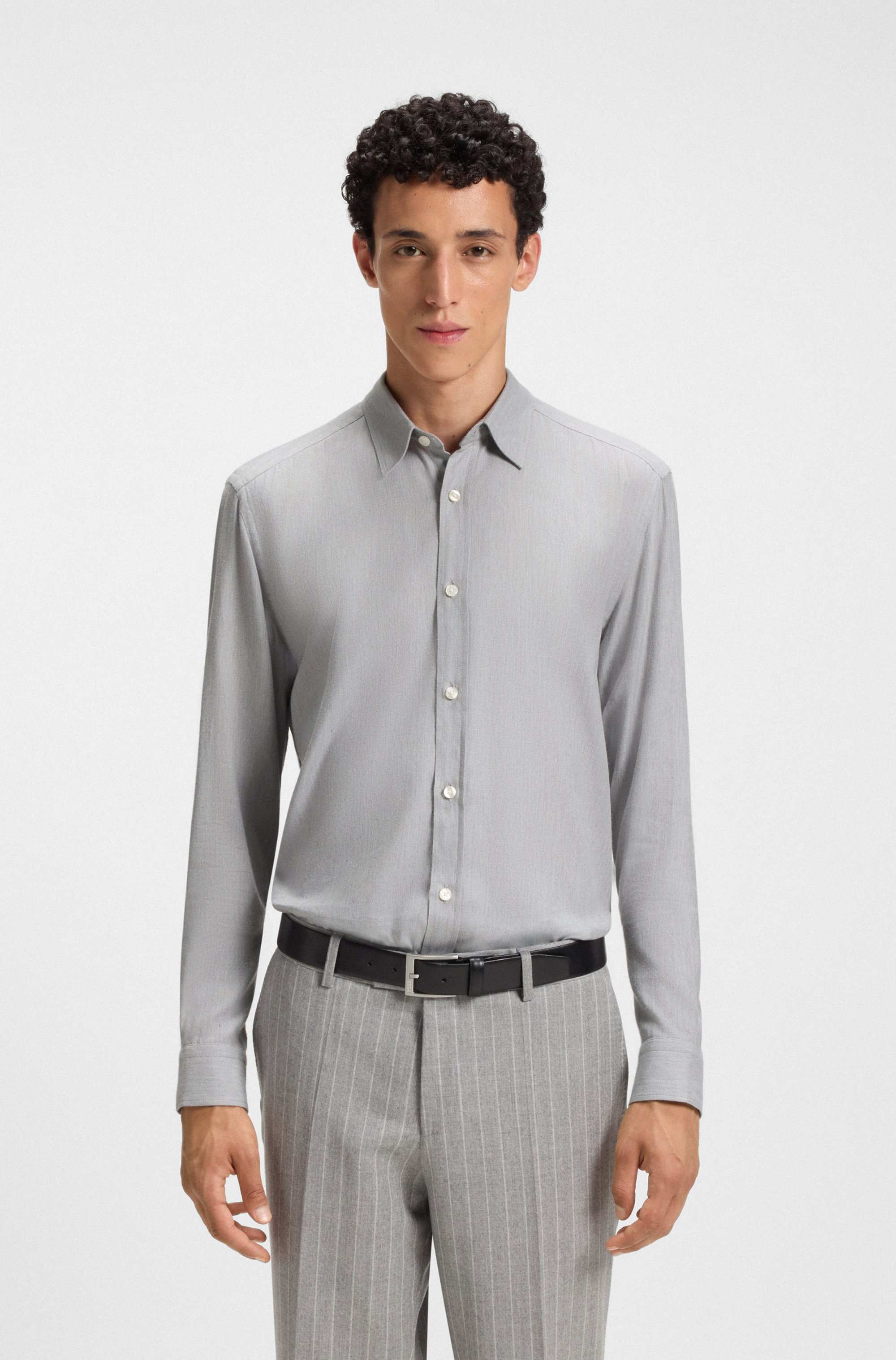 Regular-fit shirt in cotton-blend flannel