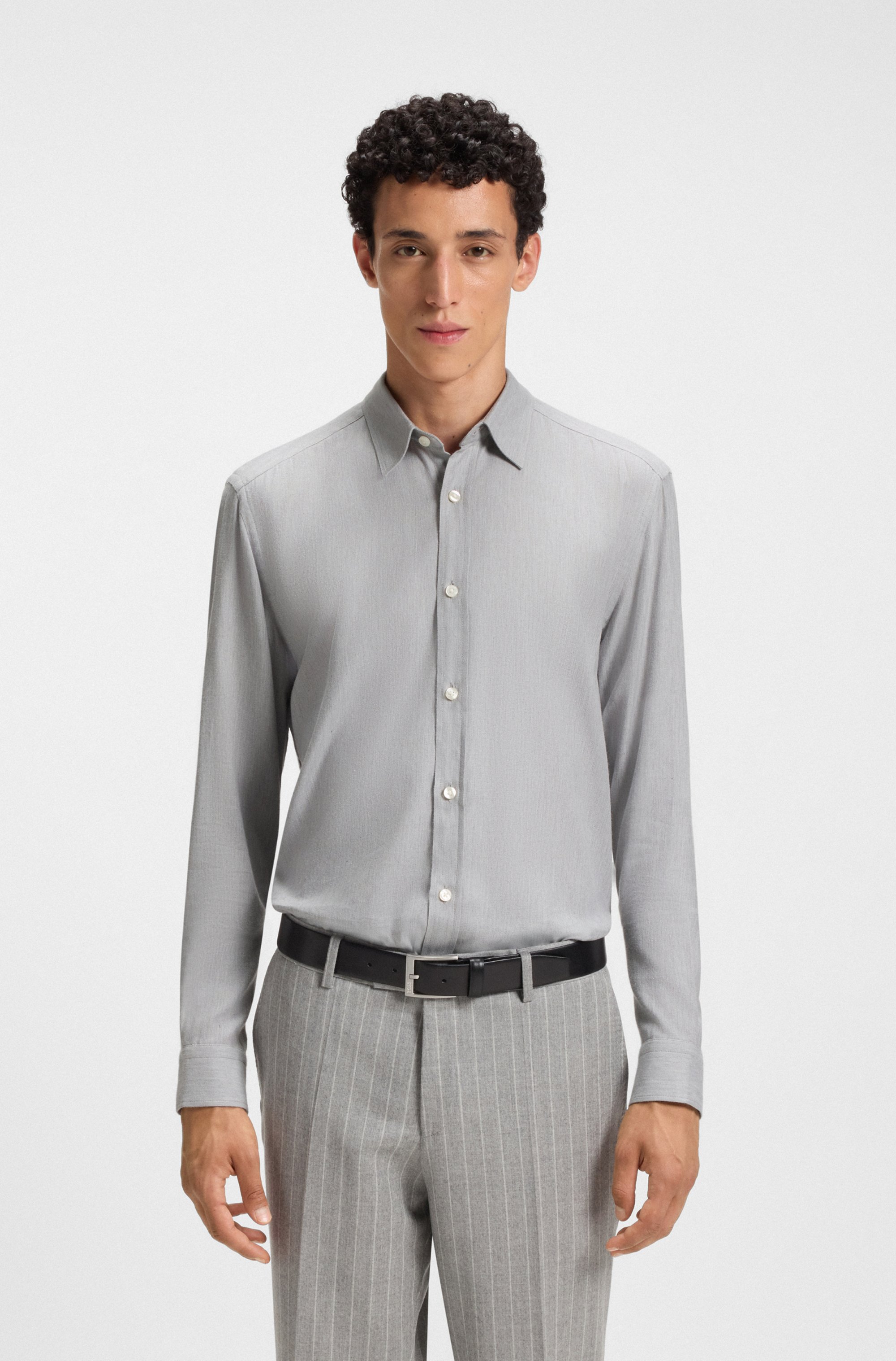 Regular-fit shirt in cotton-blend flannel