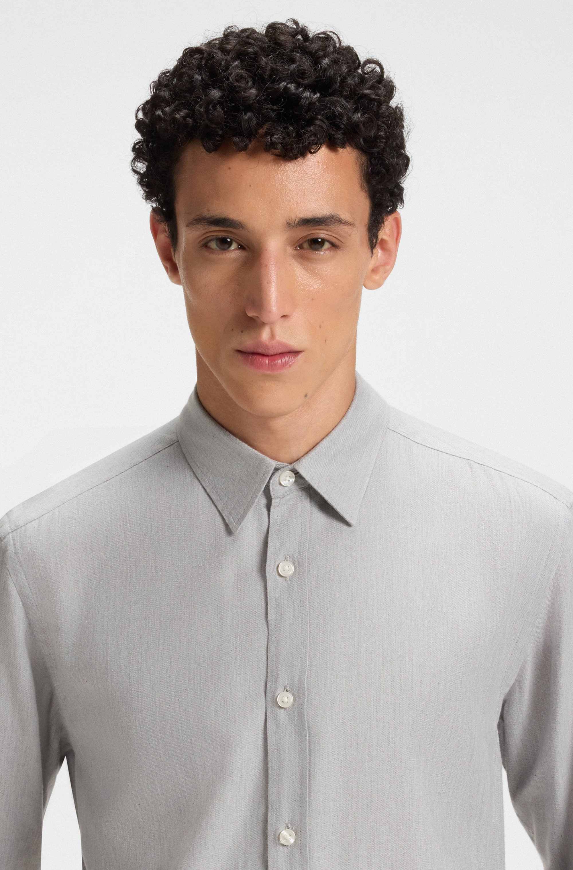 Regular-fit shirt in cotton-blend flannel