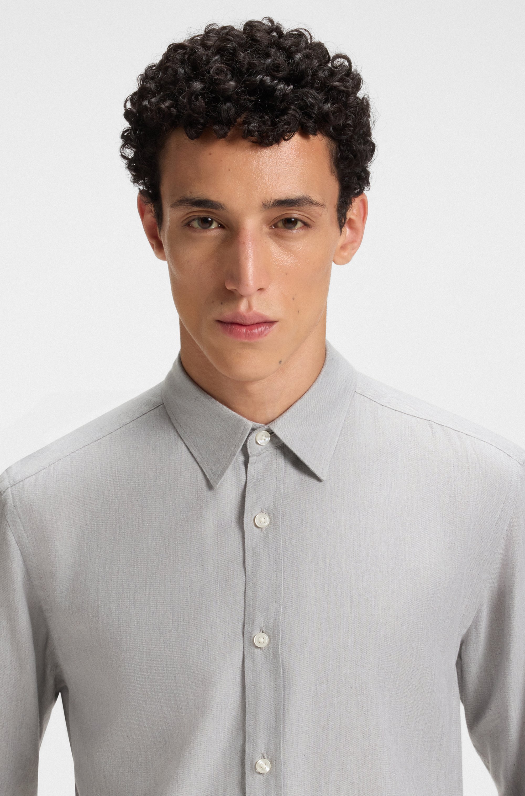 Regular-fit shirt in cotton-blend flannel