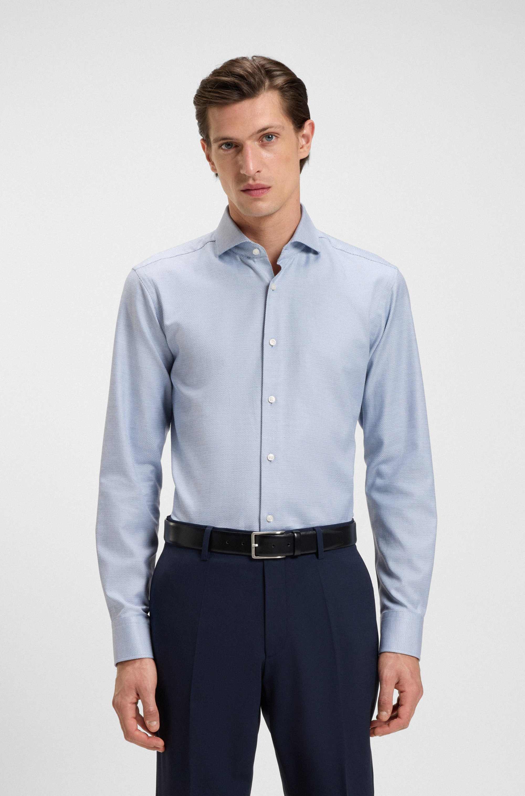 Regular-fit shirt in printed cotton twill