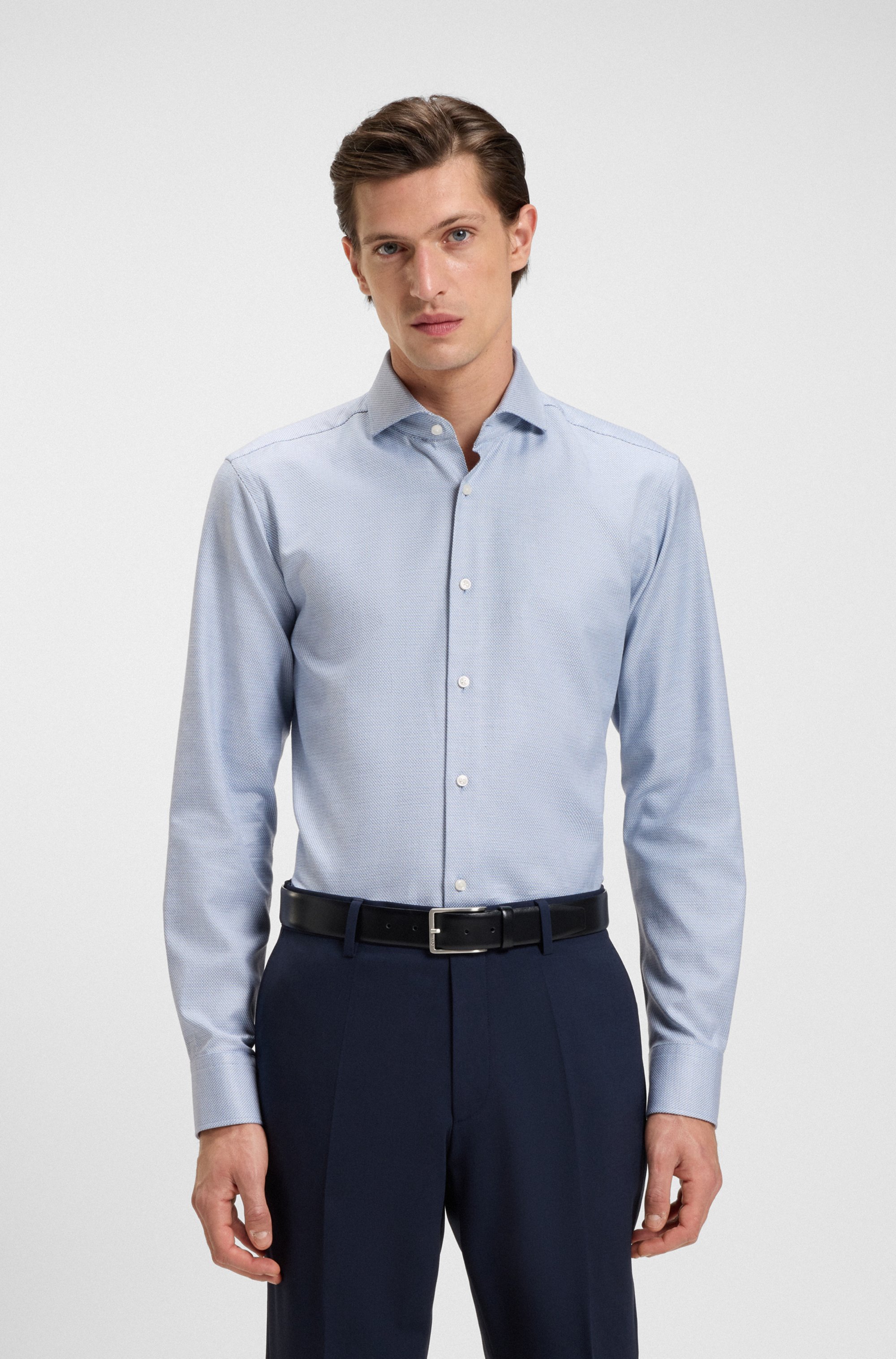 Regular-fit shirt in printed cotton twill