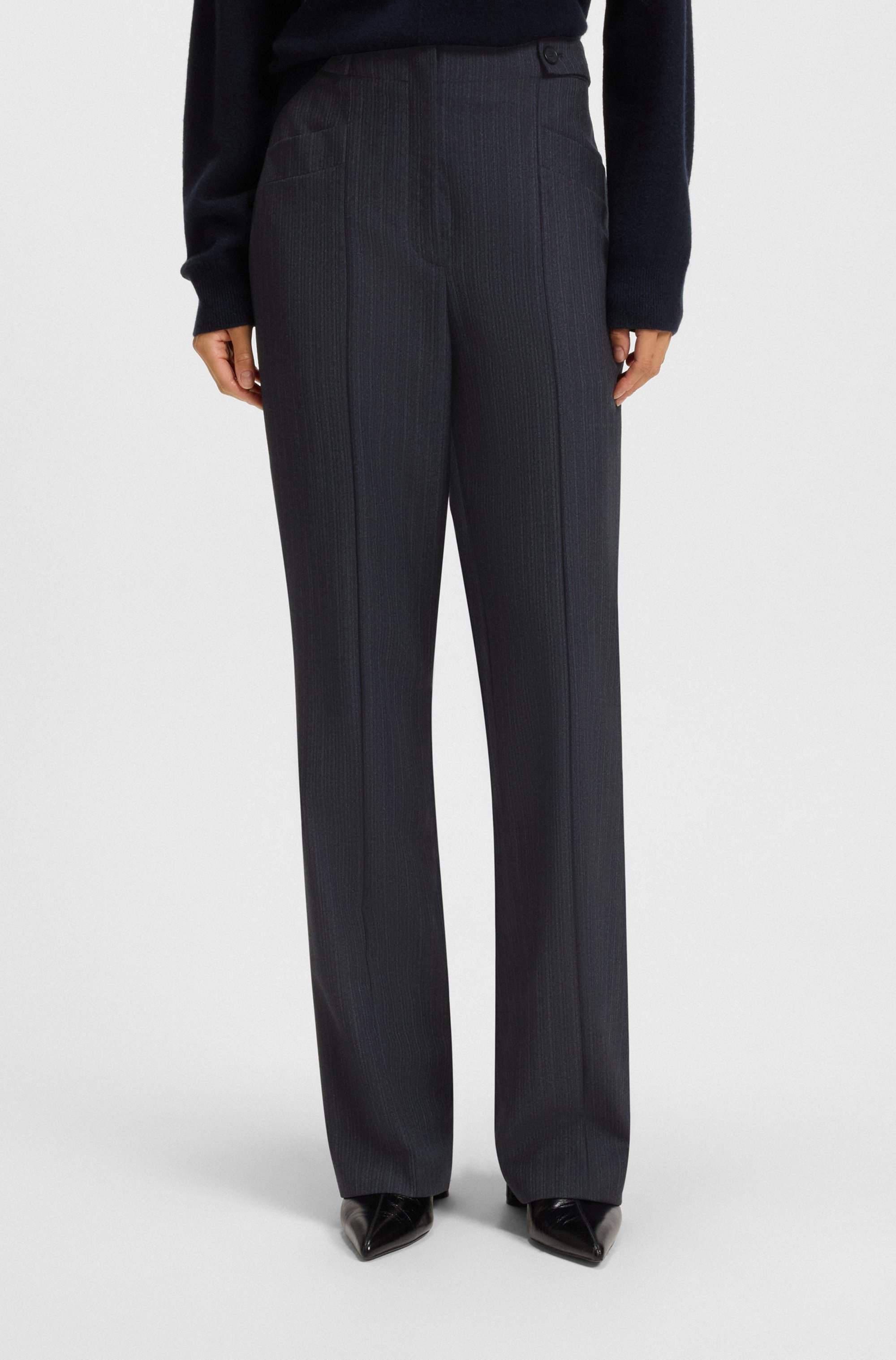 Regular-fit bootcut trousers in patterned virgin wool