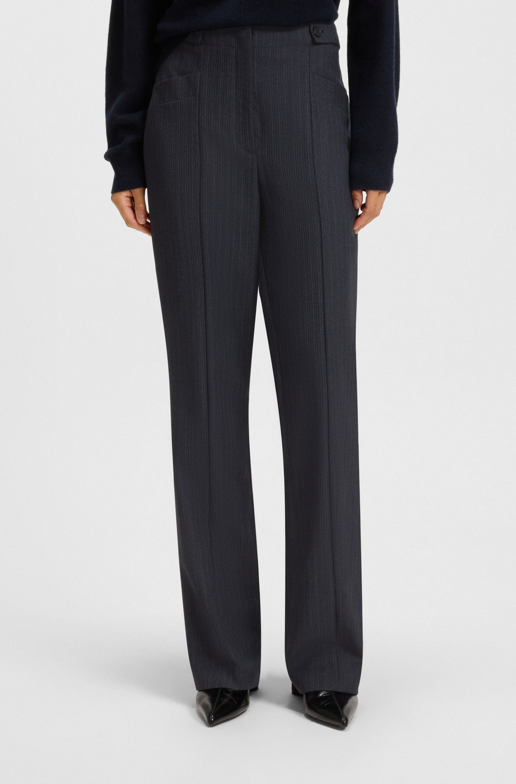 Regular-fit bootcut trousers in patterned virgin wool