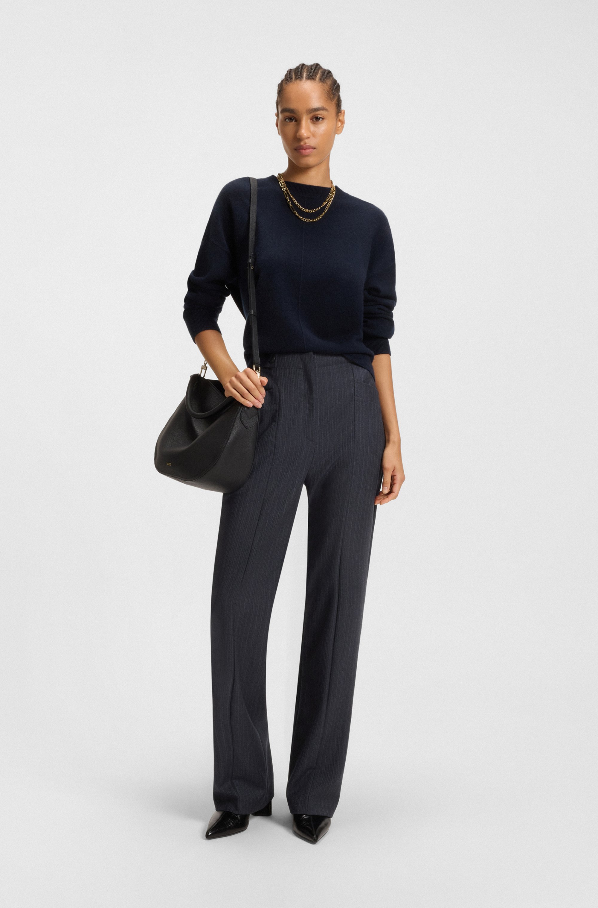 Regular-fit bootcut trousers in patterned virgin wool