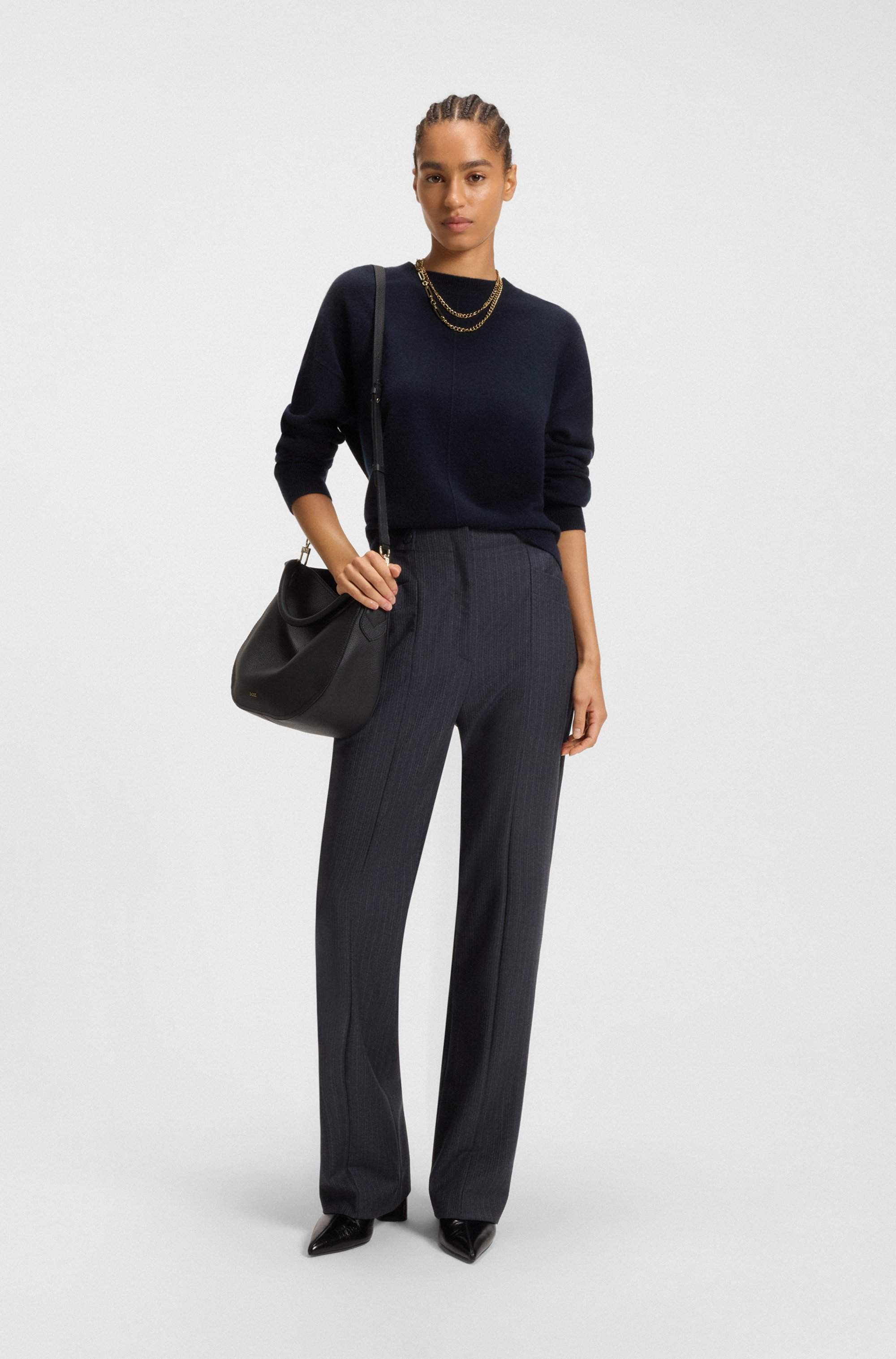 Regular-fit bootcut trousers in patterned virgin wool