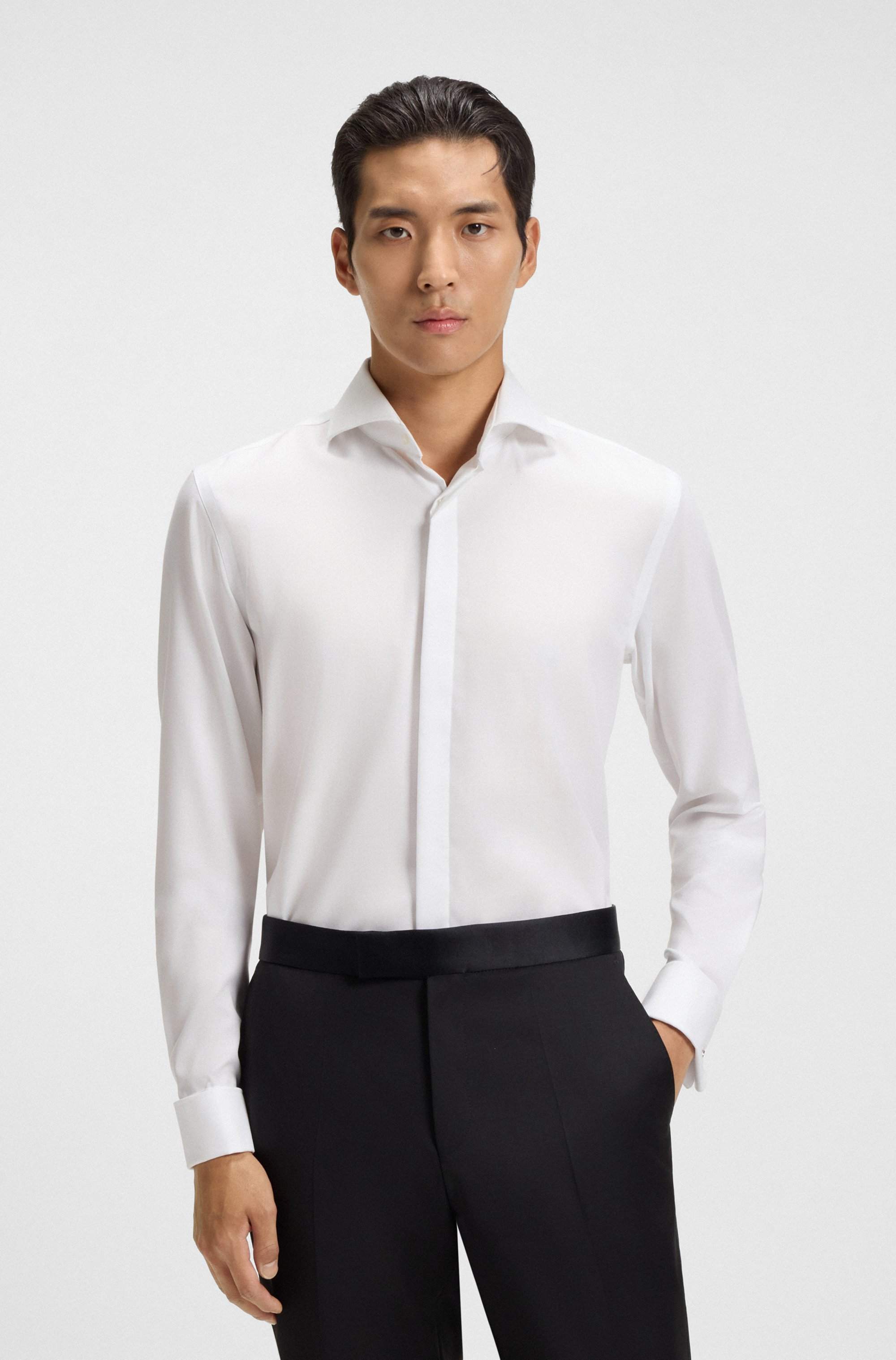 Slim-fit shirt in wrinkle-resistant Oxford cotton