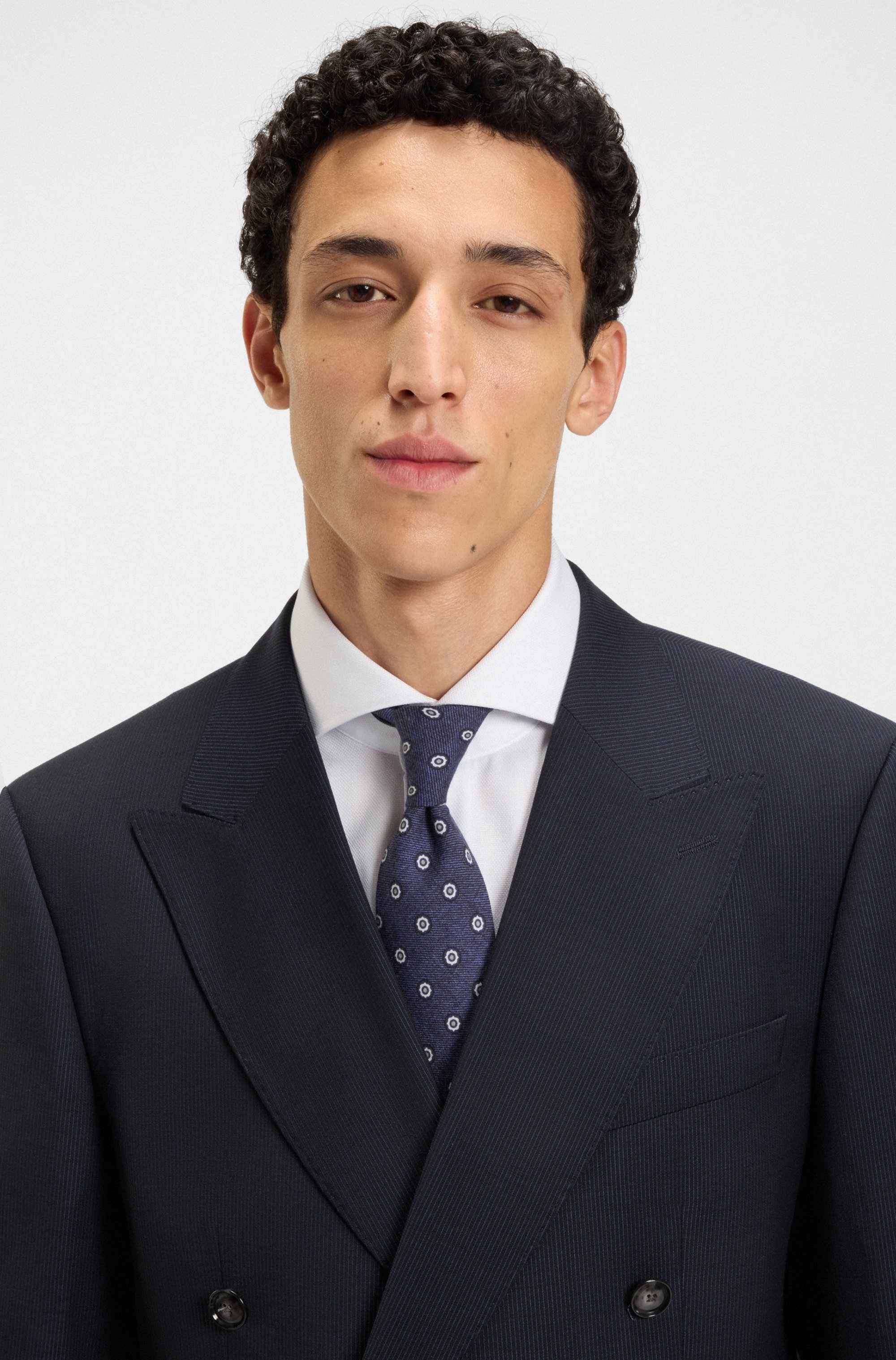 Printed tie in cotton and wool