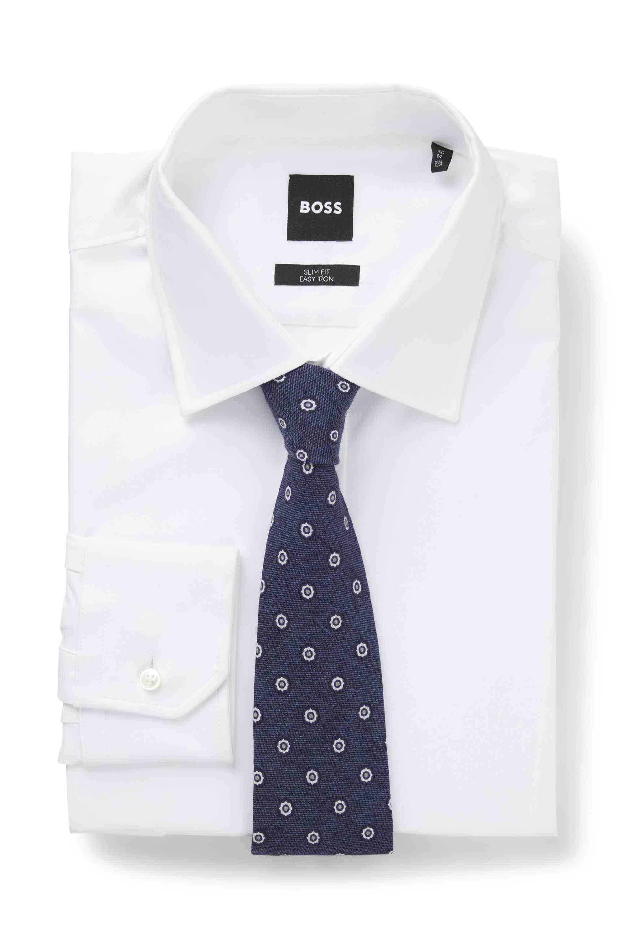 Printed tie in cotton and wool