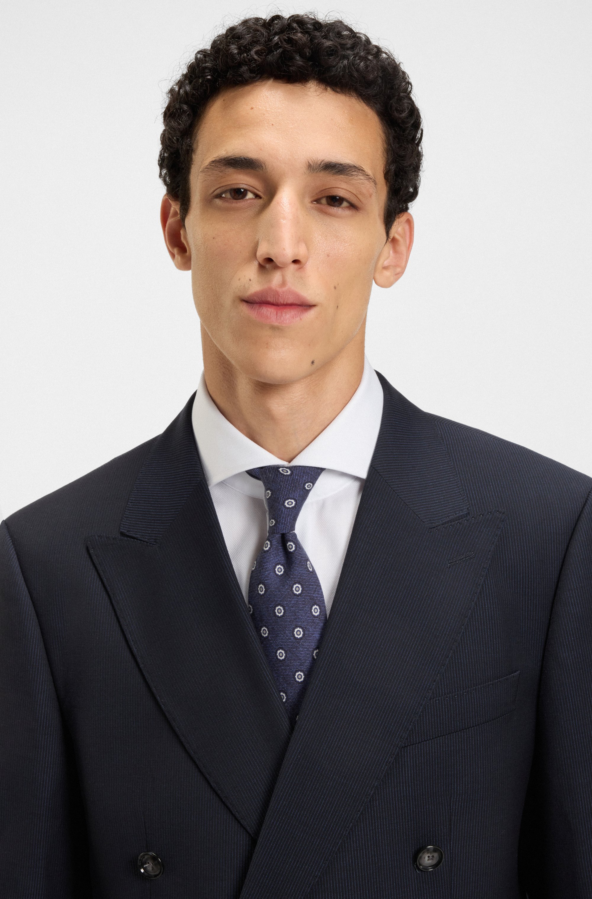 Printed tie in cotton and wool