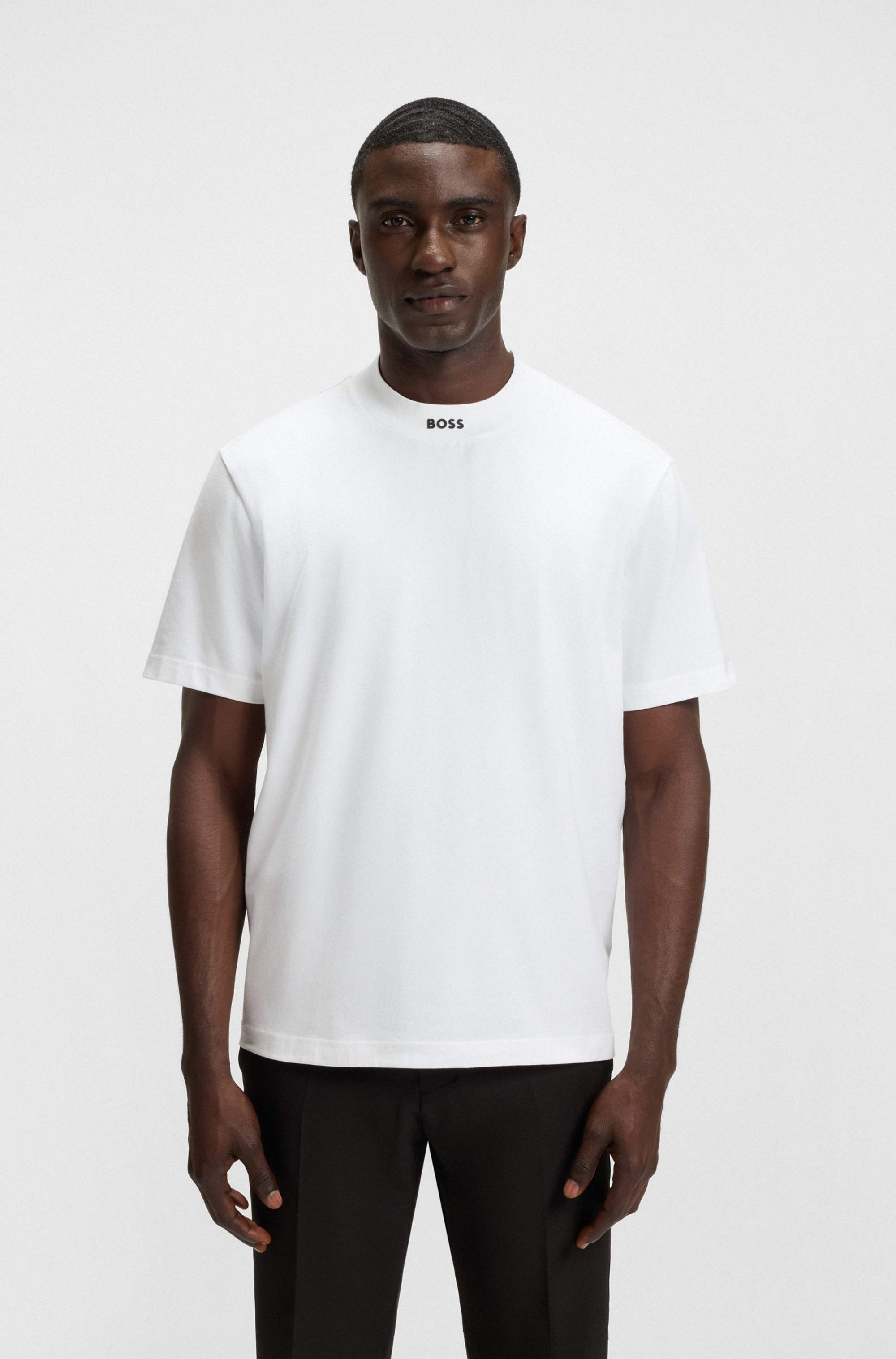 Relaxed-fit T-shirt in stretch cotton with logo collar