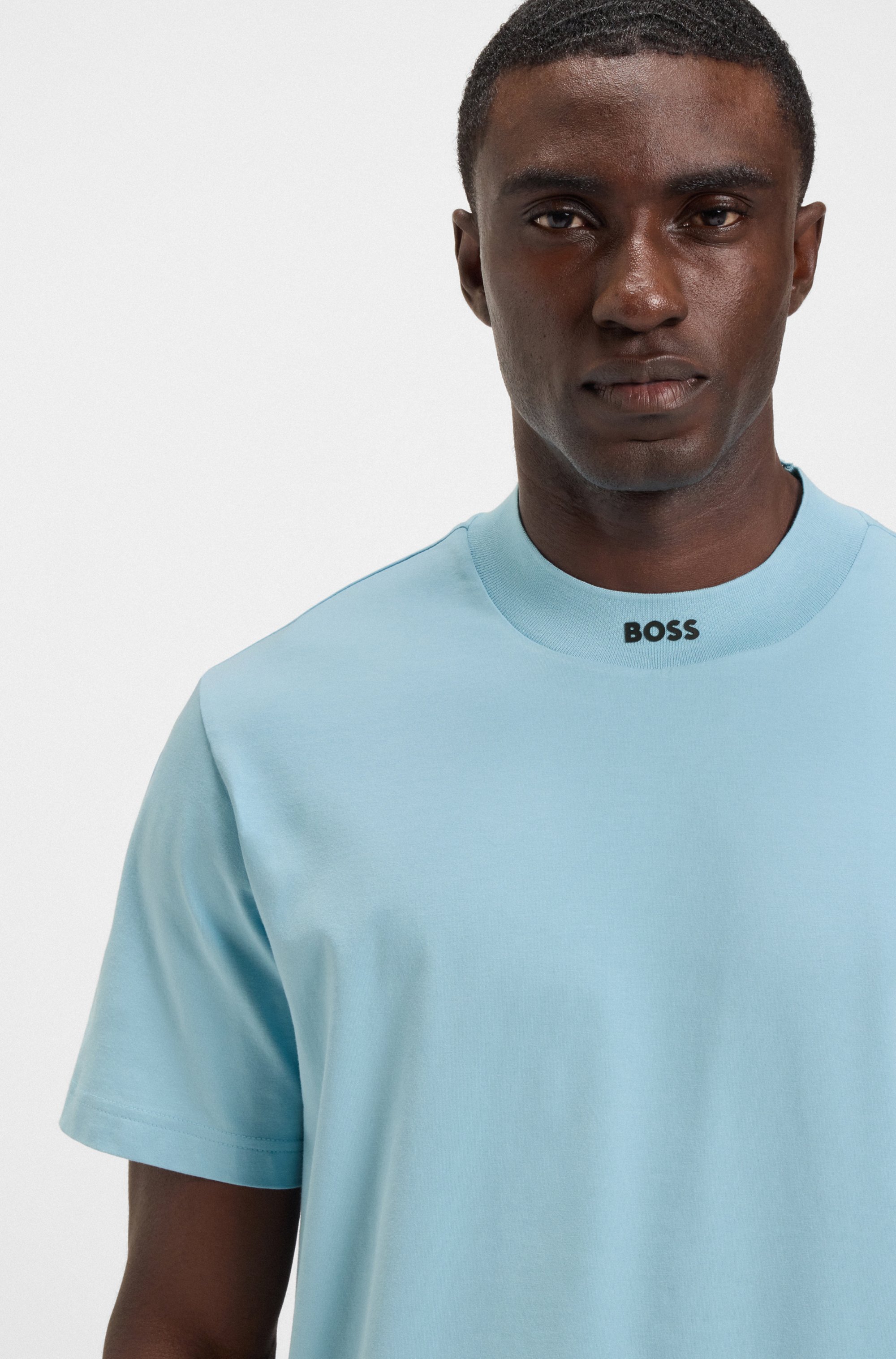 Relaxed-fit T-shirt in stretch cotton with logo collar