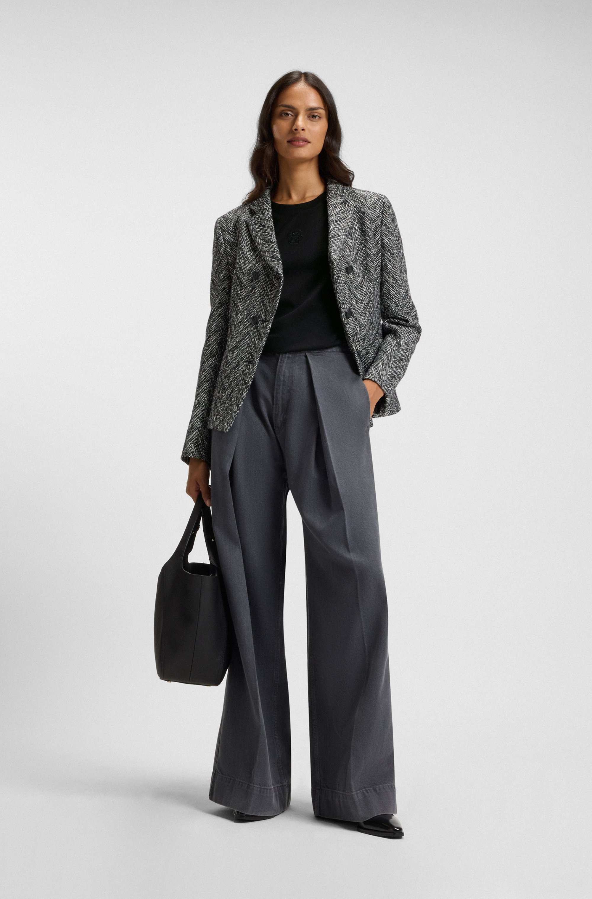 Mercerised-cotton T-shirt with rhinestone Double B